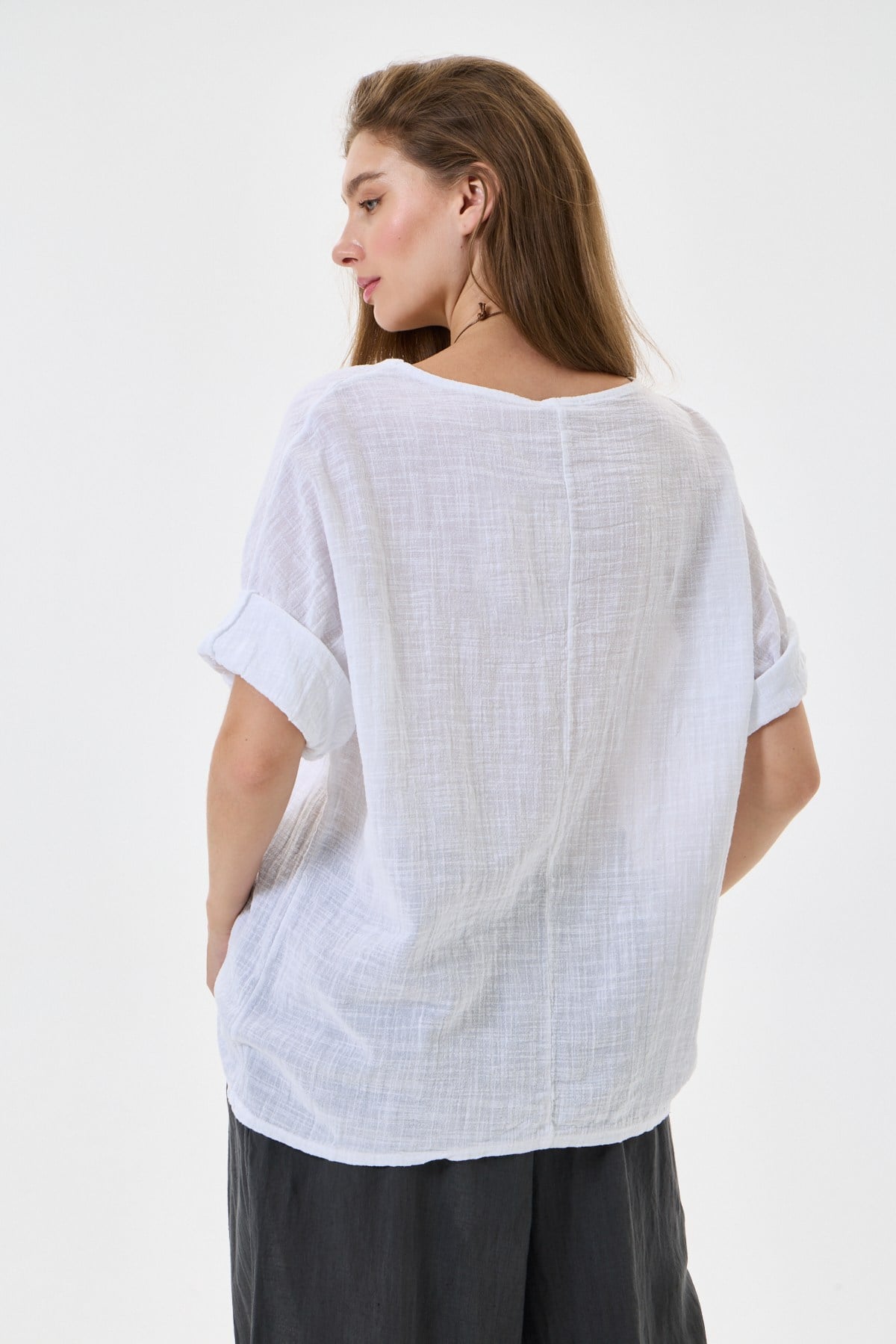 İtalyan Kolyeli Oversize Bluz 40 - 44 Beden