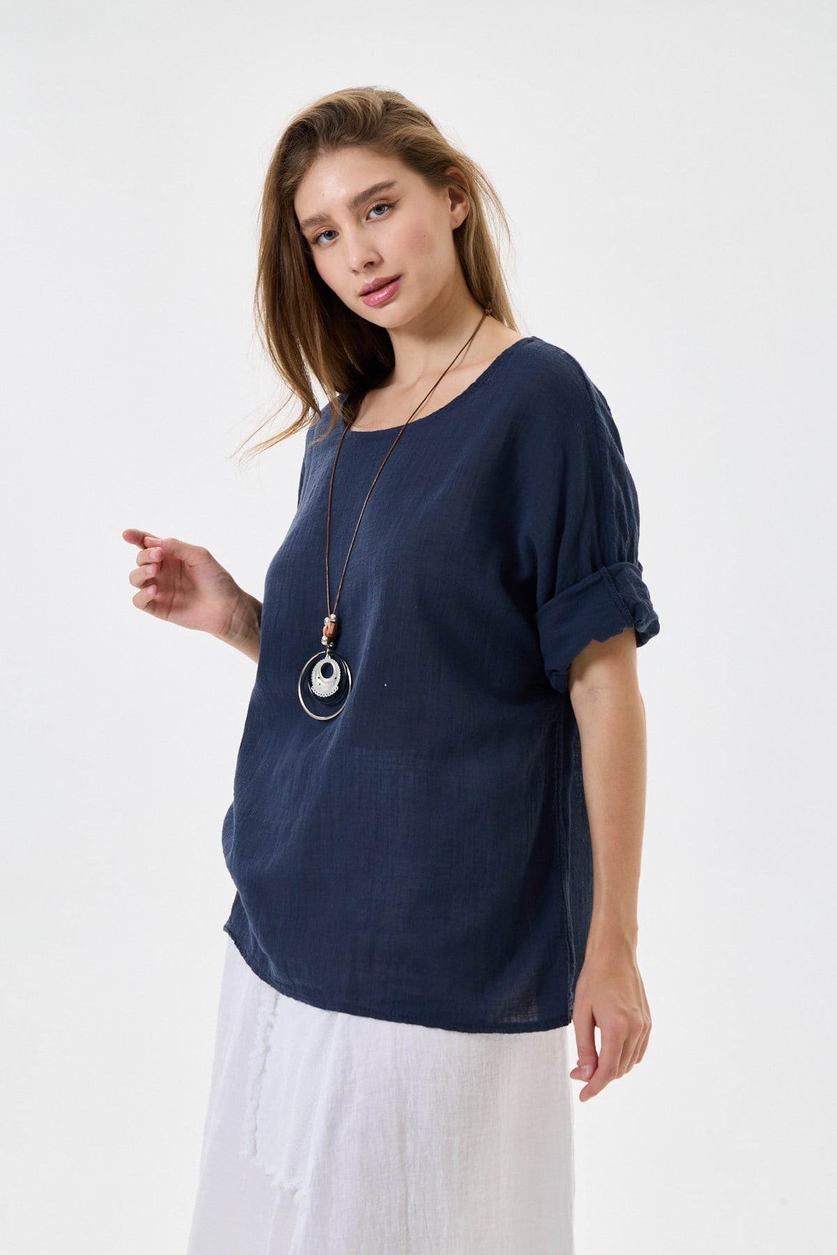 İtalyan Kolyeli Oversize Bluz 40 - 44 Beden