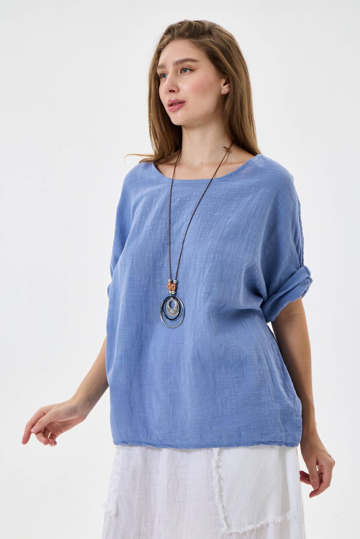 İtalyan Kolyeli Oversize Bluz 40 - 44 Beden