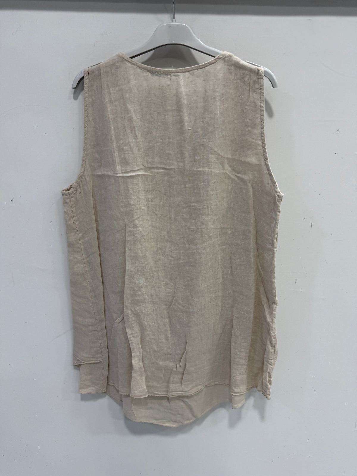 Beige İtalyan Verev Kesim Sıfır Kol Keten Keten Bluz 42 - 46 Beden
