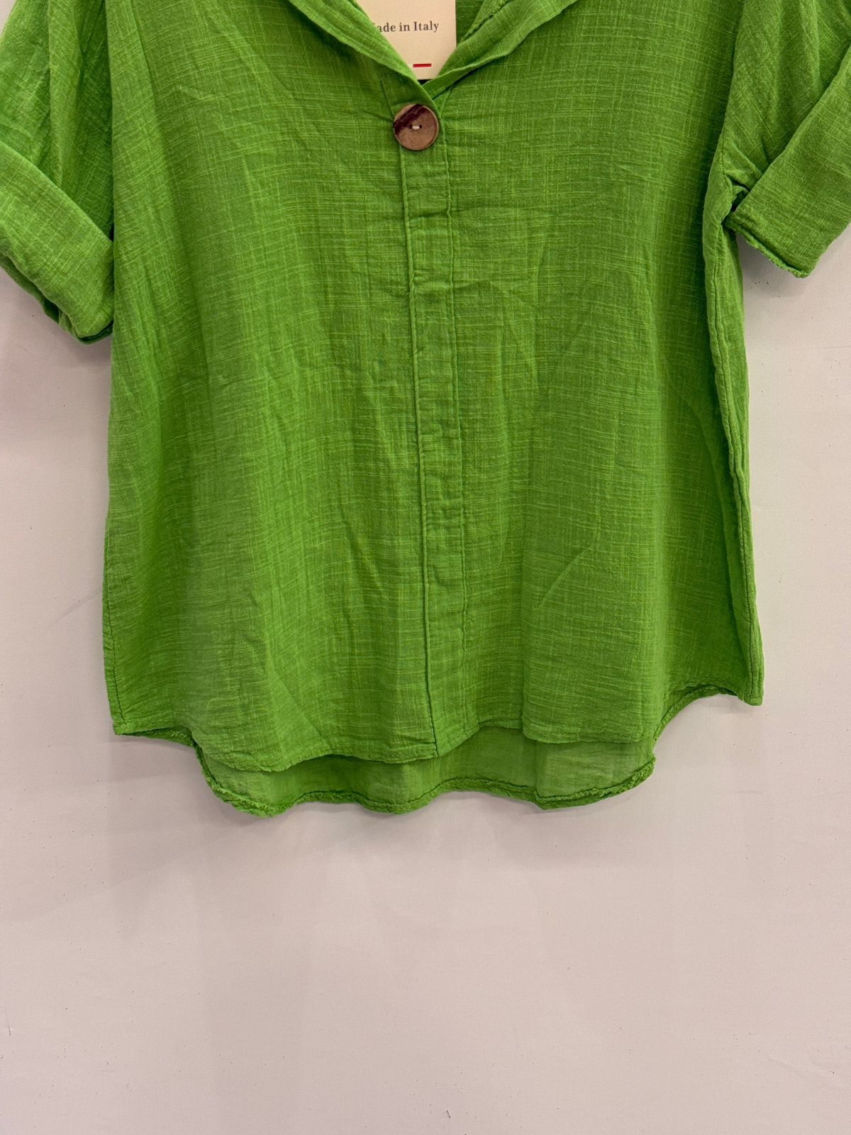 Yeşil İtalyan Açık Yaka Yarım Kol Oversize Bluz 40 - 44 Beden