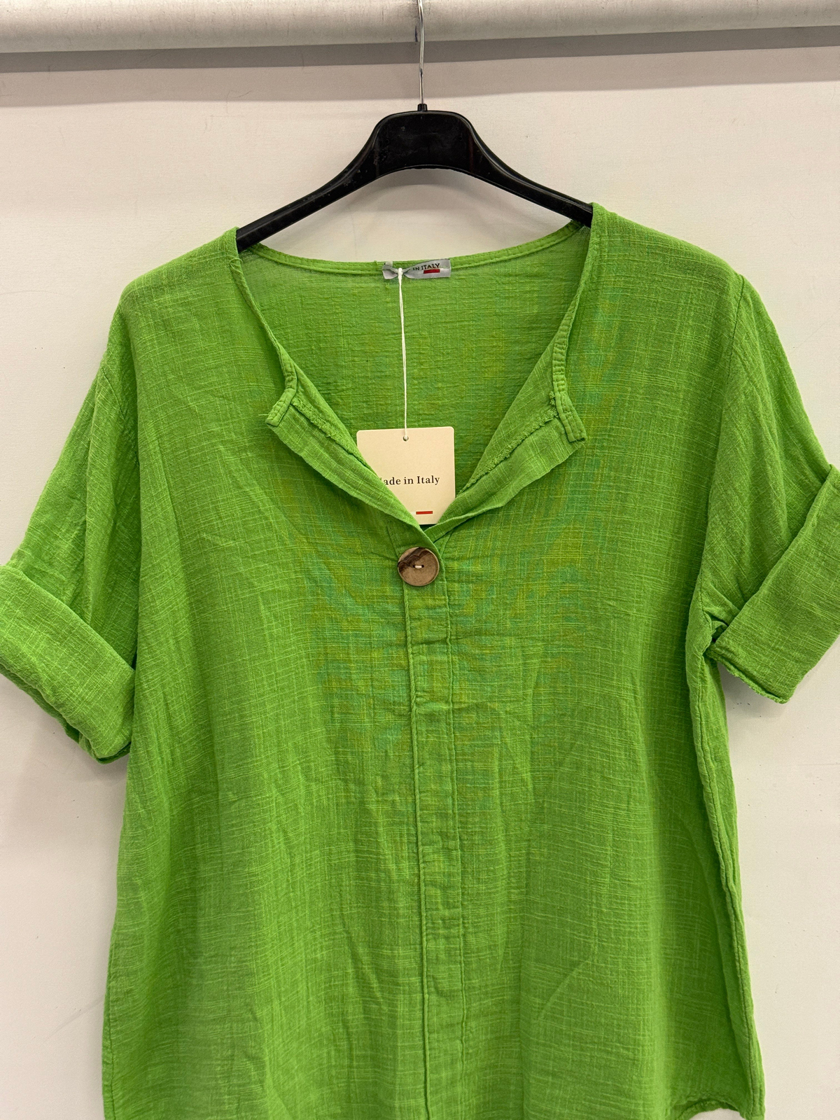 Yeşil İtalyan Açık Yaka Yarım Kol Oversize Bluz 40 - 44 Beden