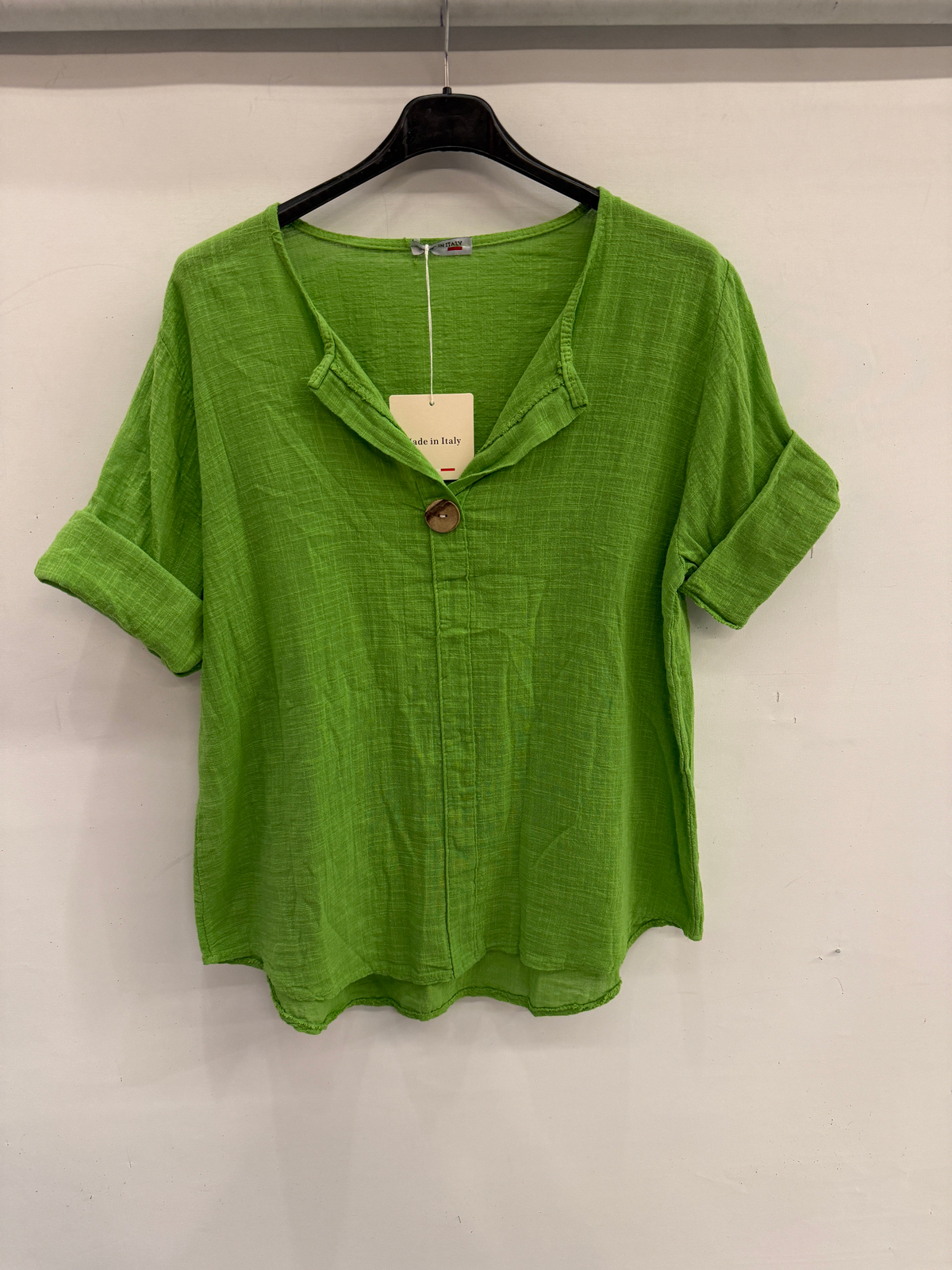 Yeşil İtalyan Açık Yaka Yarım Kol Oversize Bluz 40 - 44 Beden