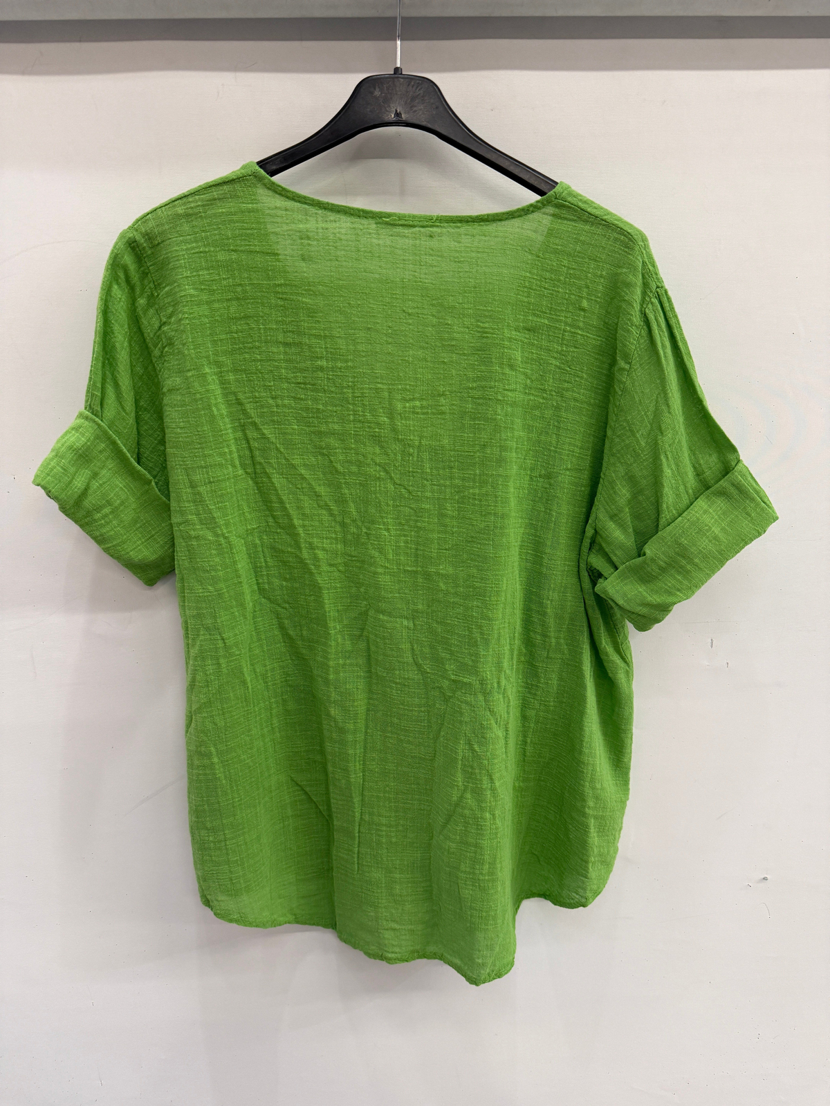 Yeşil İtalyan Açık Yaka Yarım Kol Oversize Bluz 40 - 44 Beden