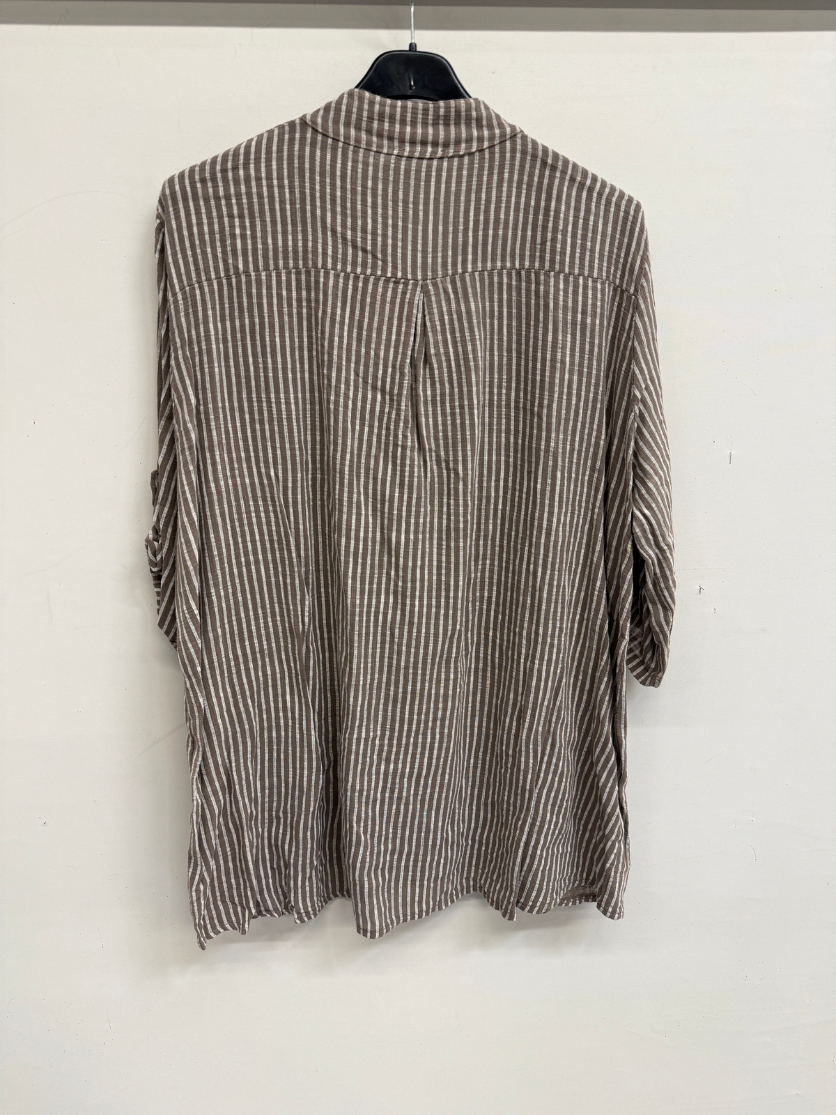 Vizon Kadın İtalyan Çizgi Desen Hakim Yaka Kısa Kol Oversize Bluz 40 - 44 Beden