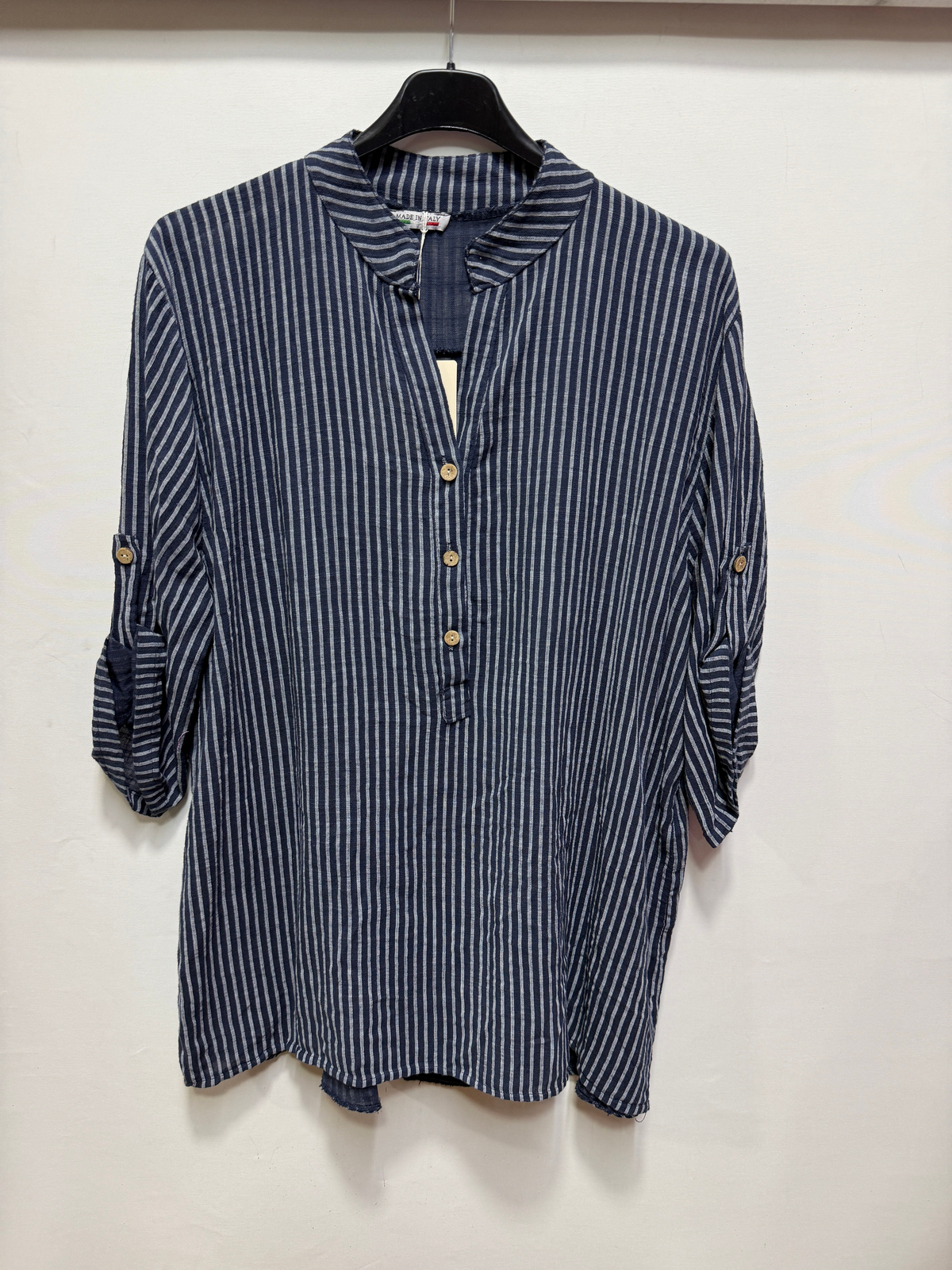 Siyah Kadın İtalyan Çizgi Desen Hakim Yaka Kısa Kol Oversize Bluz 40 - 44 Beden