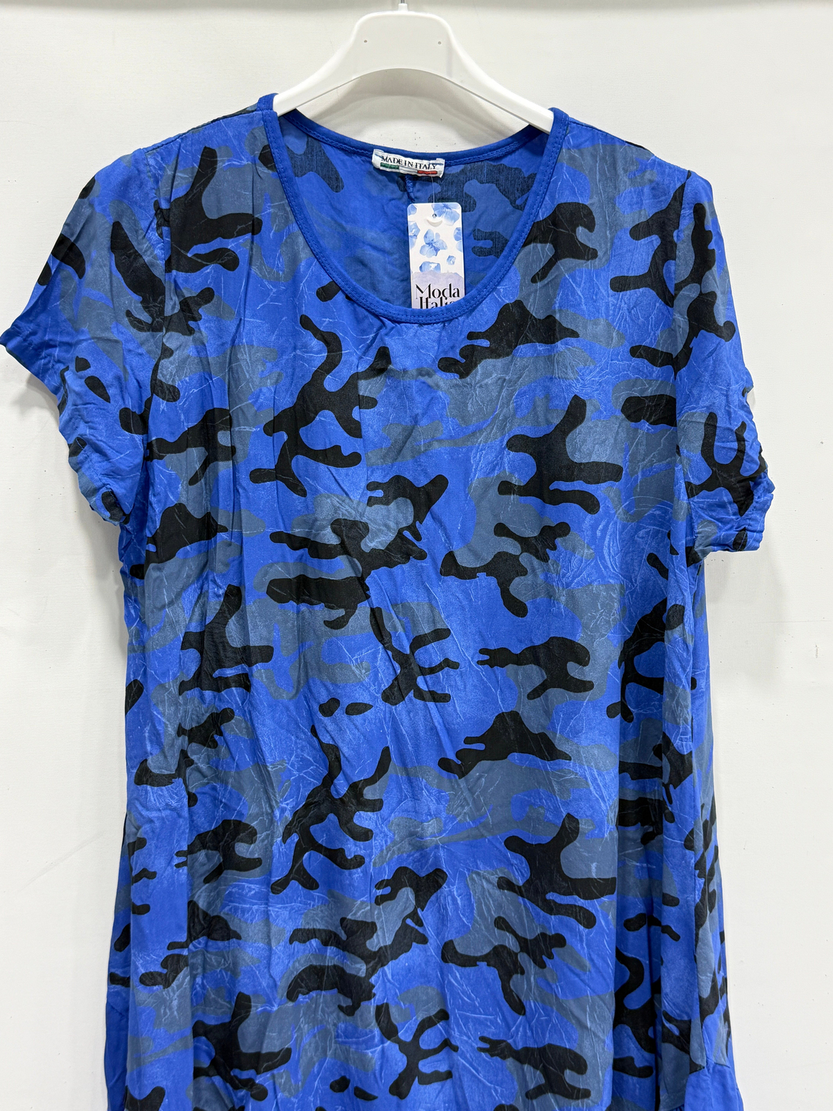Royal İtalyan Kamuflaj Desen Kısa Kol Midi Boy Viskon Elbise 40 - 44 Beden