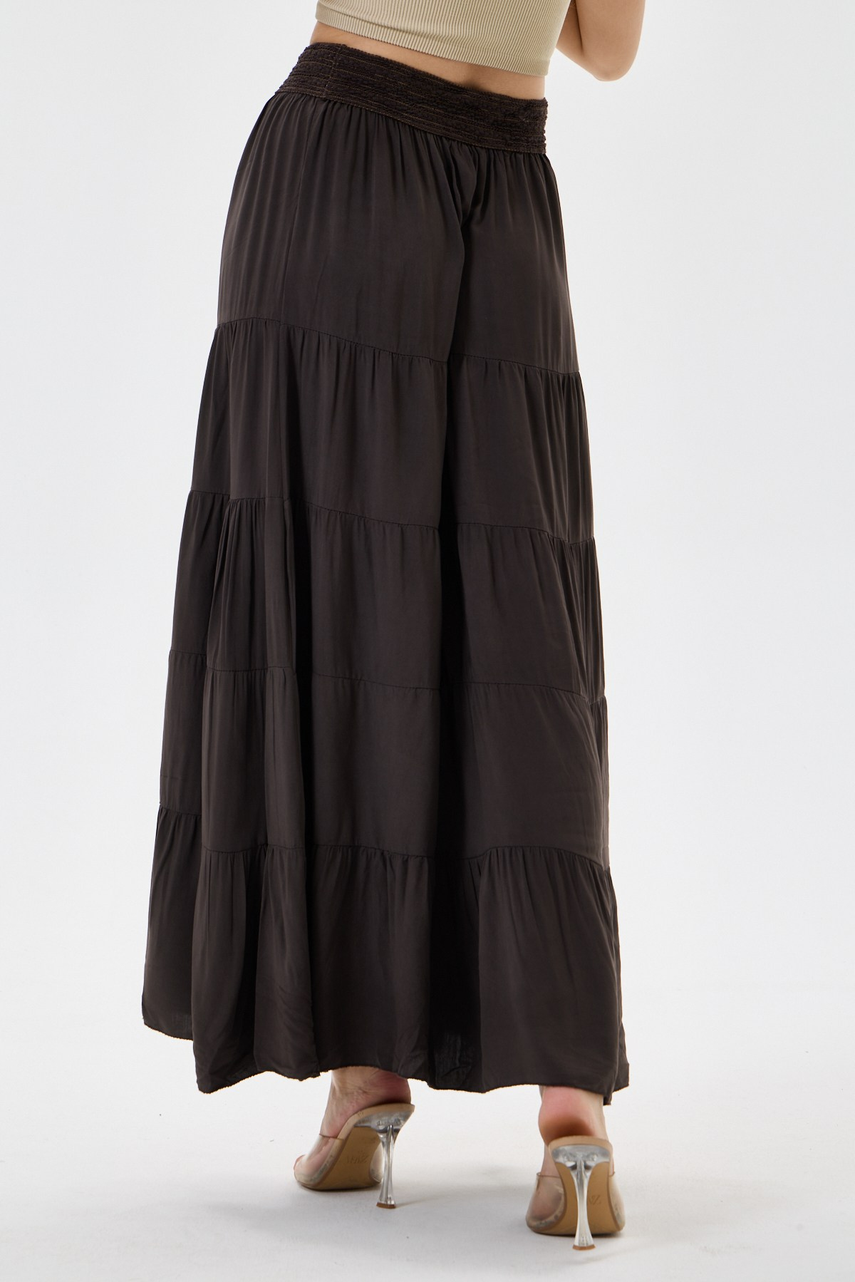 Dark Brown İtalyan Beli Lastikli Viskon Etek 38 - 42 Beden