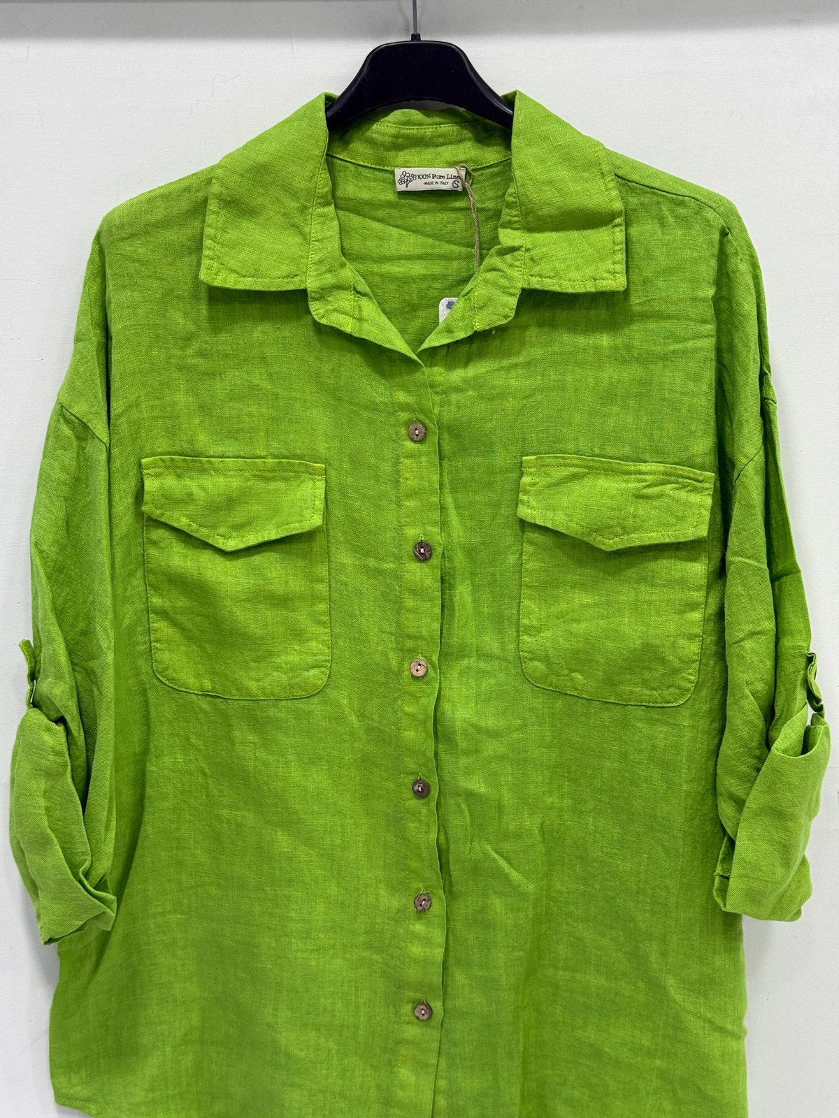 Wasabi Kadın İtalyan Katlanır Uzun Kollu Oversize Uzun Keten Gömlek 40 - 44 Beden