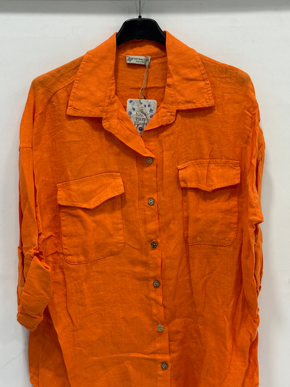 Arancio Kadın İtalyan Katlanır Uzun Kollu Oversize Uzun Keten Gömlek 40 - 44 Beden