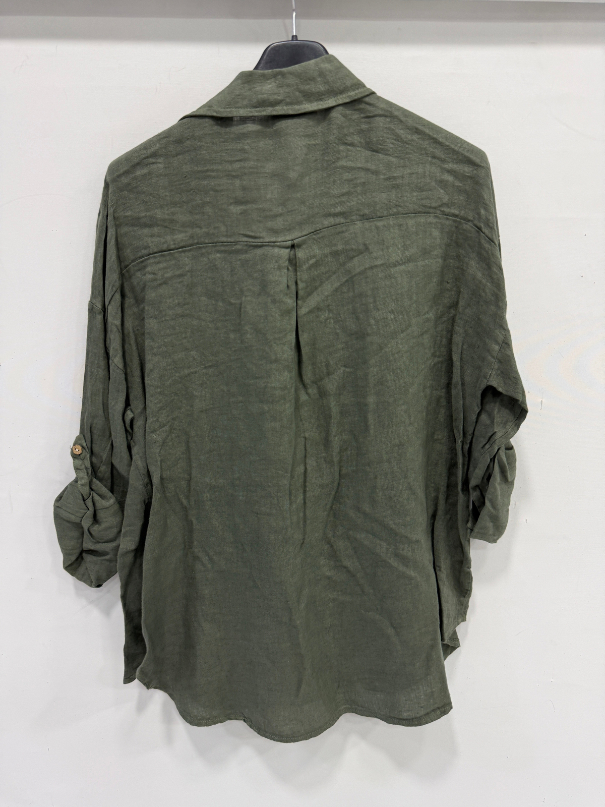 Kaky Kadın İtalyan Katlanır Uzun Kollu Oversize Uzun Keten Gömlek 40 - 44 Beden