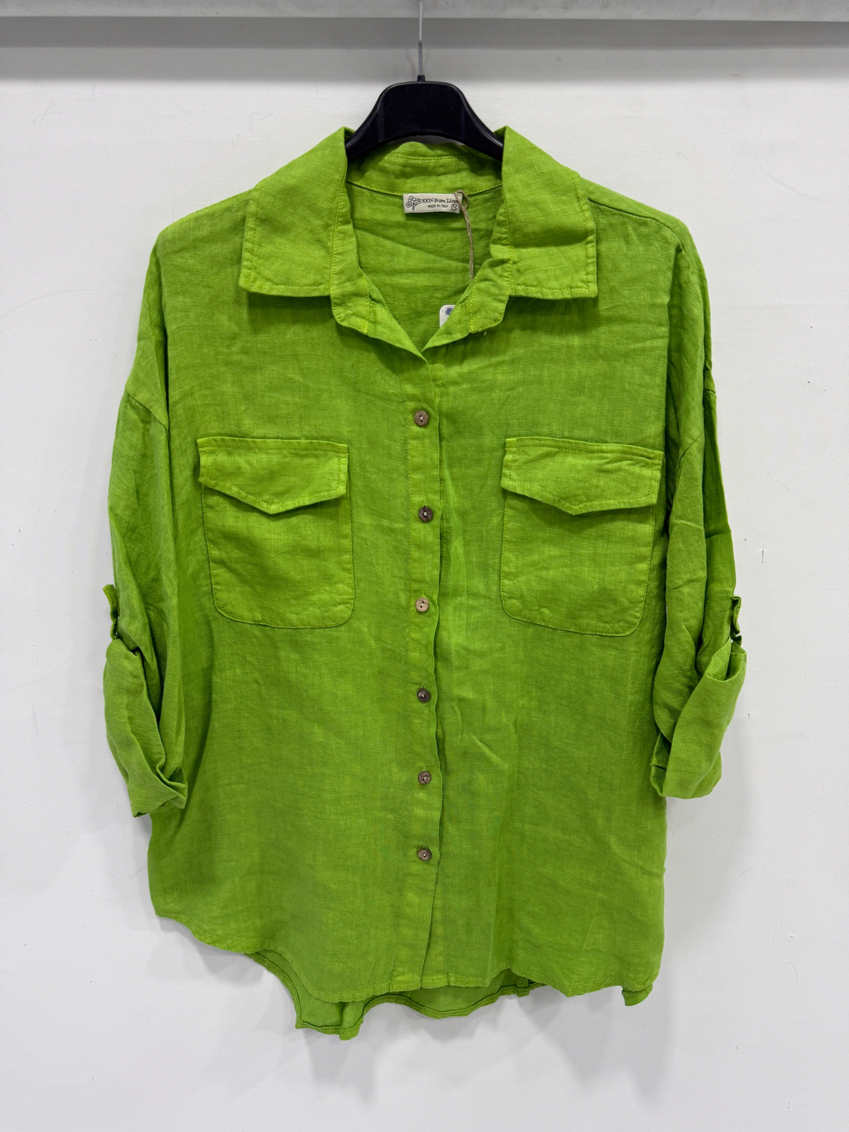 Wasabi Kadın İtalyan Katlanır Uzun Kollu Oversize Uzun Keten Gömlek 40 - 44 Beden