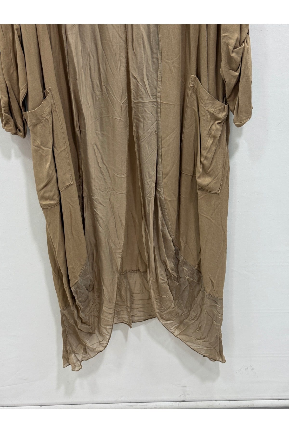 Camel Kadın İtalyan İpek Tüllü Katlanır Kollu Uzun Kaftan