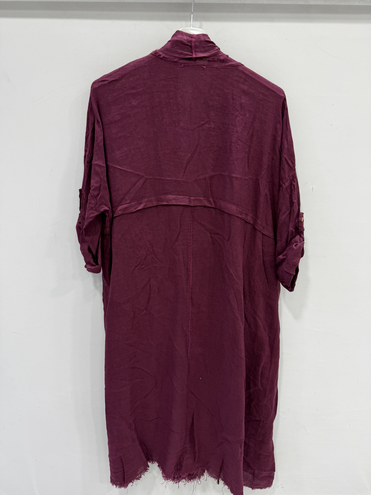 İndian Red Kadın İtalyan Pis Kesim Katlanır Kollu Cepli Oversize Uzun Keten Kaftan 40 - 48 Beden