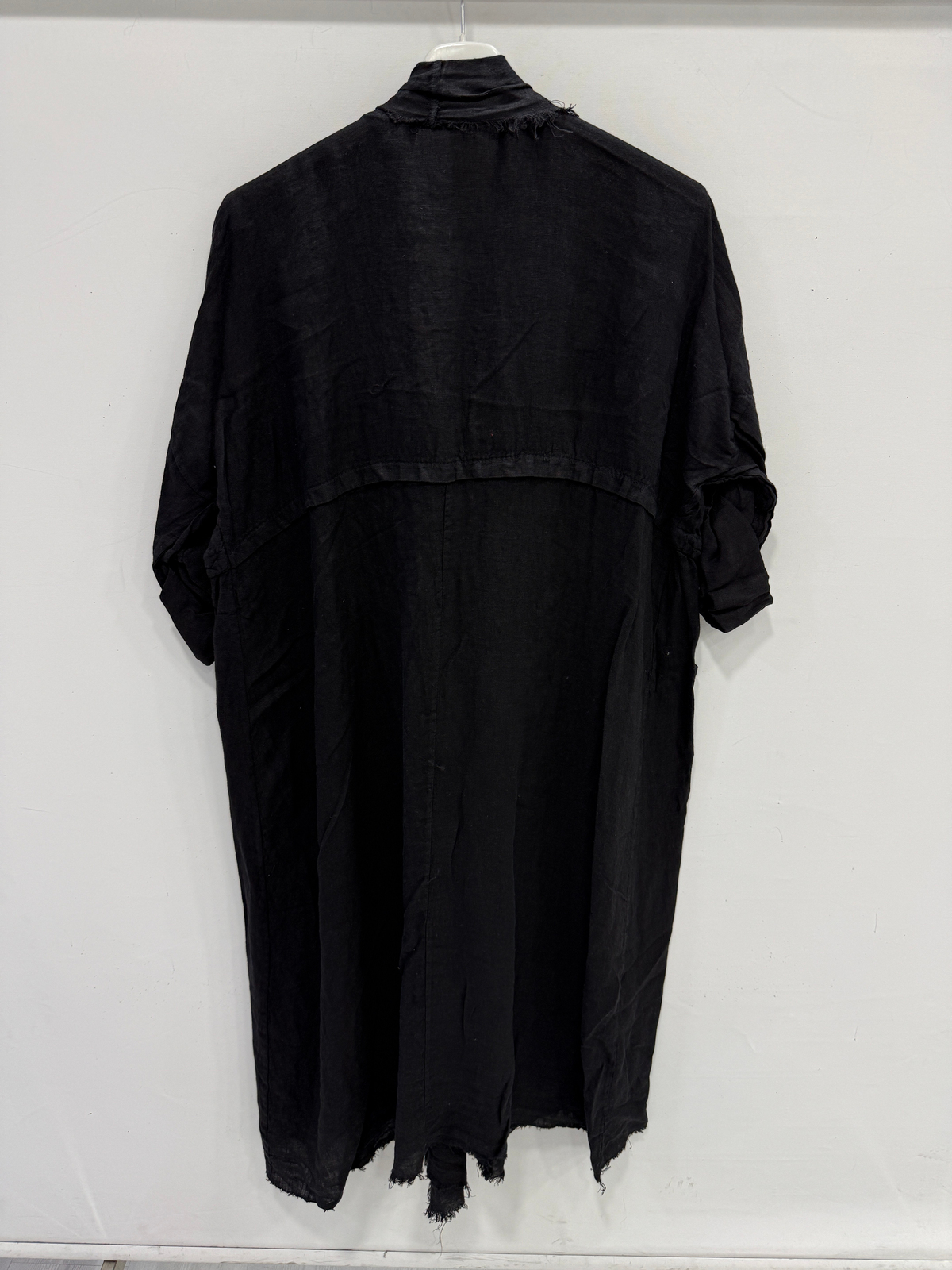 Black Kadın İtalyan Pis Kesim Katlanır Kollu Cepli Oversize Uzun Keten Kaftan 40 - 48 Beden
