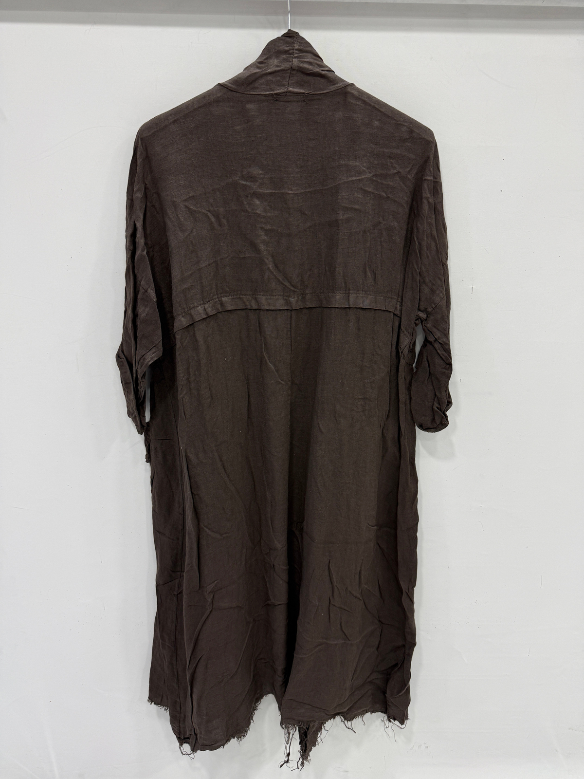 Moro Kadın İtalyan Pis Kesim Katlanır Kollu Cepli Oversize Uzun Keten Kaftan 40 - 48 Beden