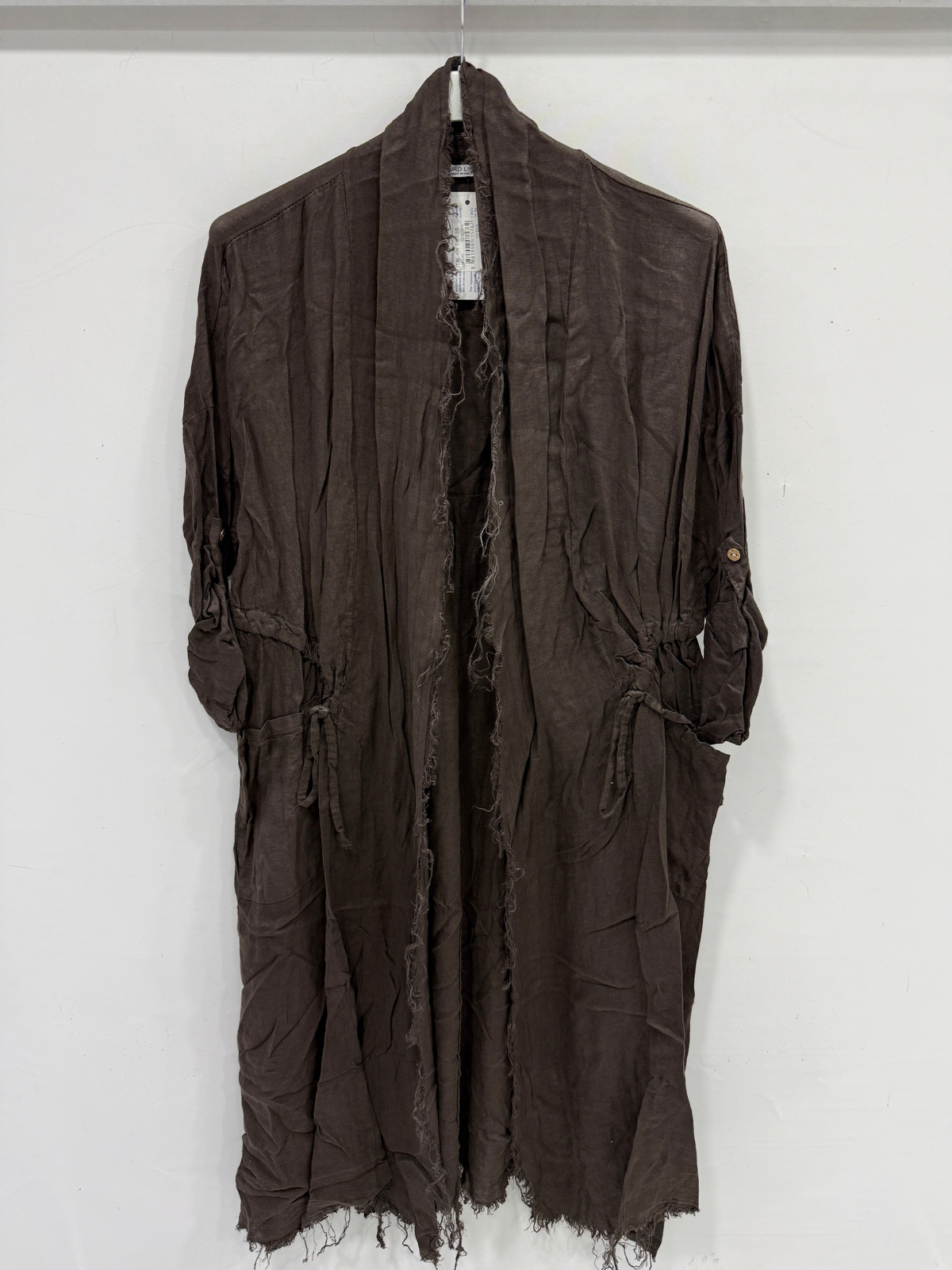 Moro Kadın İtalyan Pis Kesim Katlanır Kollu Cepli Oversize Uzun Keten Kaftan 40 - 48 Beden