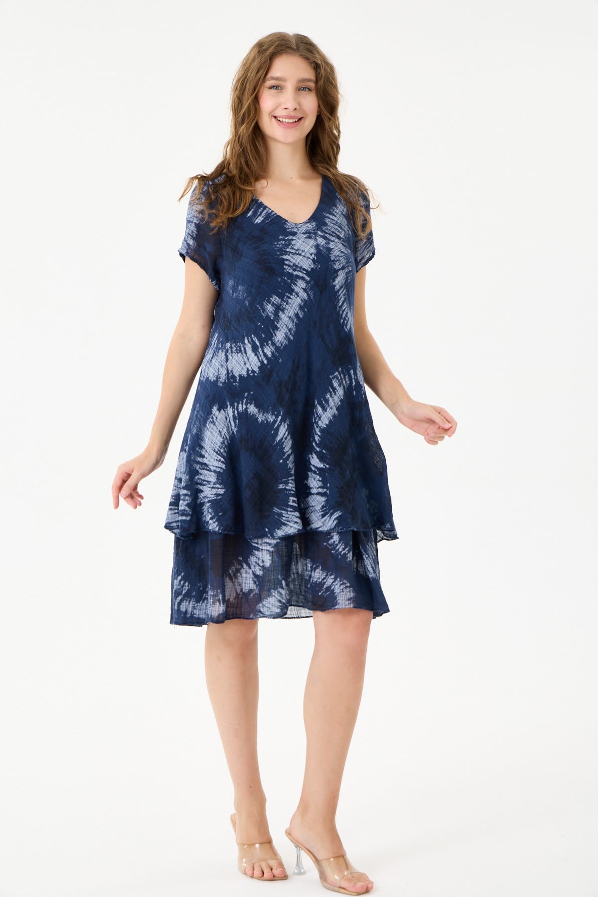 İtalyan Batik Desenli Astarlı Midi Boy Elbise 38 - 42 Beden