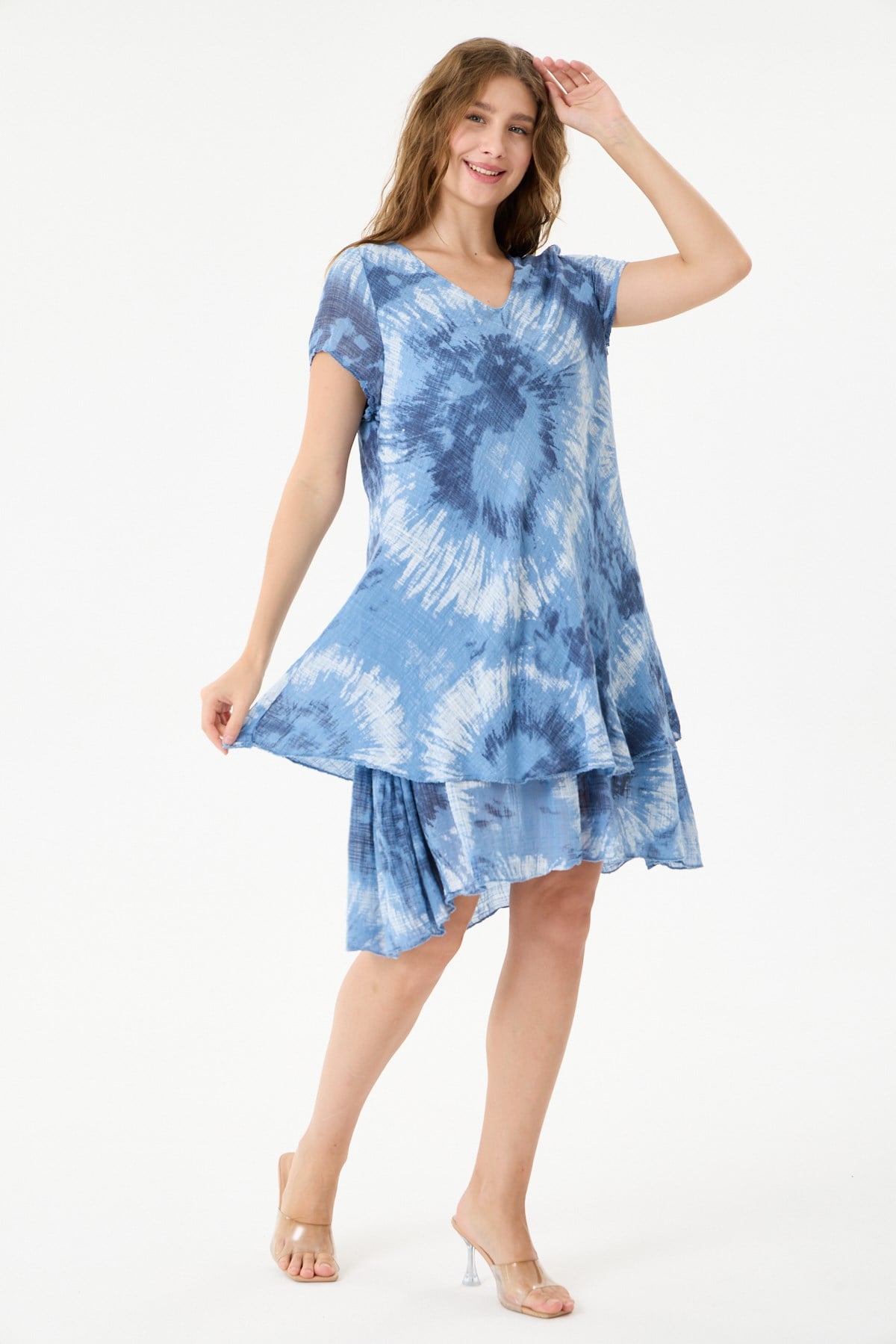 İtalyan Batik Desenli Astarlı Midi Boy Elbise 38 - 42 Beden