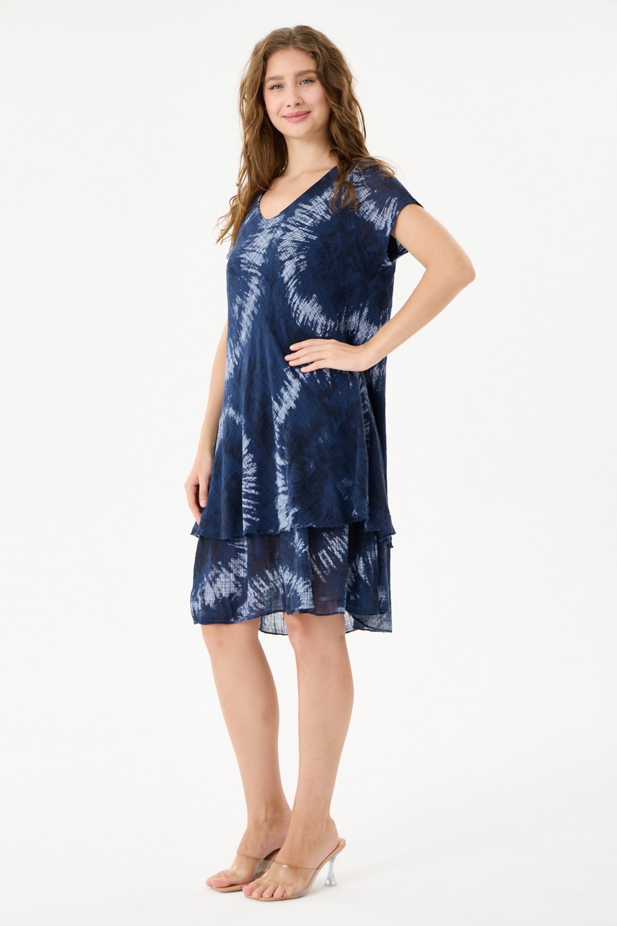 İtalyan Batik Desenli Astarlı Midi Boy Elbise 38 - 42 Beden