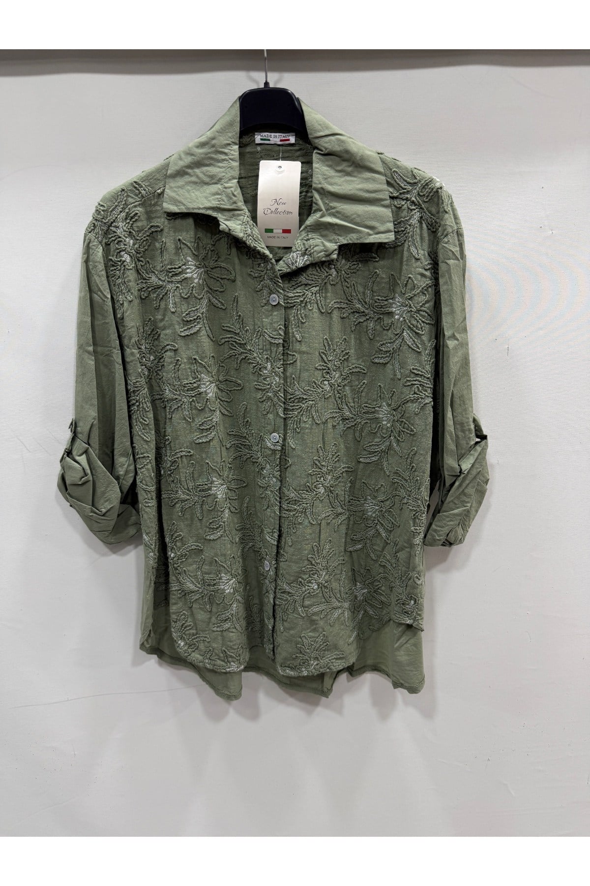 Military Kadın İtalyan Çiçek Nakışlı Katlanır Uzun Kol Oversize Gömlek 42 - 46 Beden