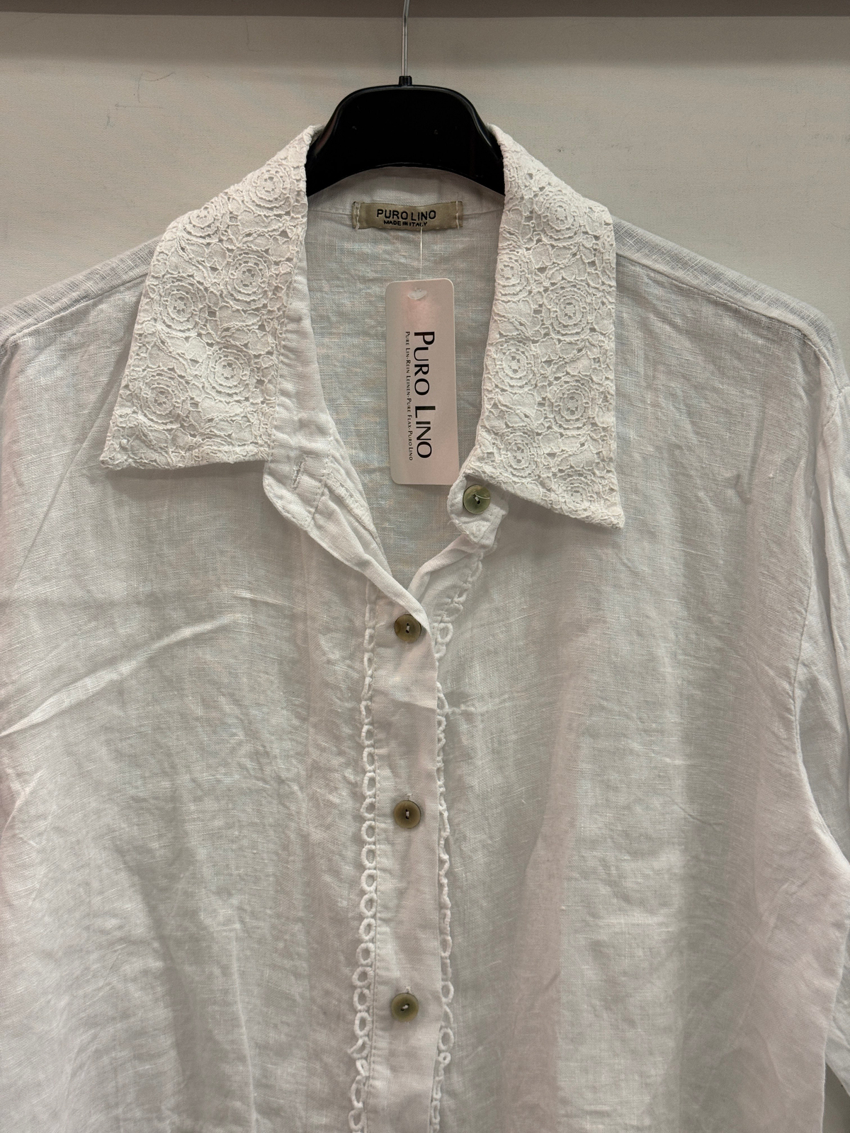 Beyaz Kadın İtalyan Dantel Detaylı Oversize Keten Gömlek 38 - 44 Beden