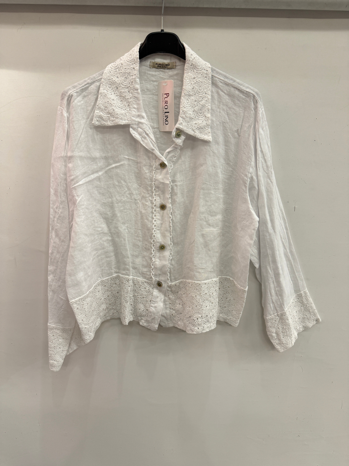 Beyaz Kadın İtalyan Dantel Detaylı Oversize Keten Gömlek 38 - 44 Beden
