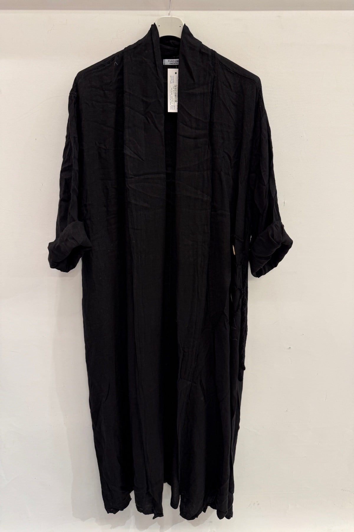 Black Kadın İtalyan Etek Ucu Düğme Yırtmaçlı Uzun Oversize Keten Kaftan 38 - 46 Beden