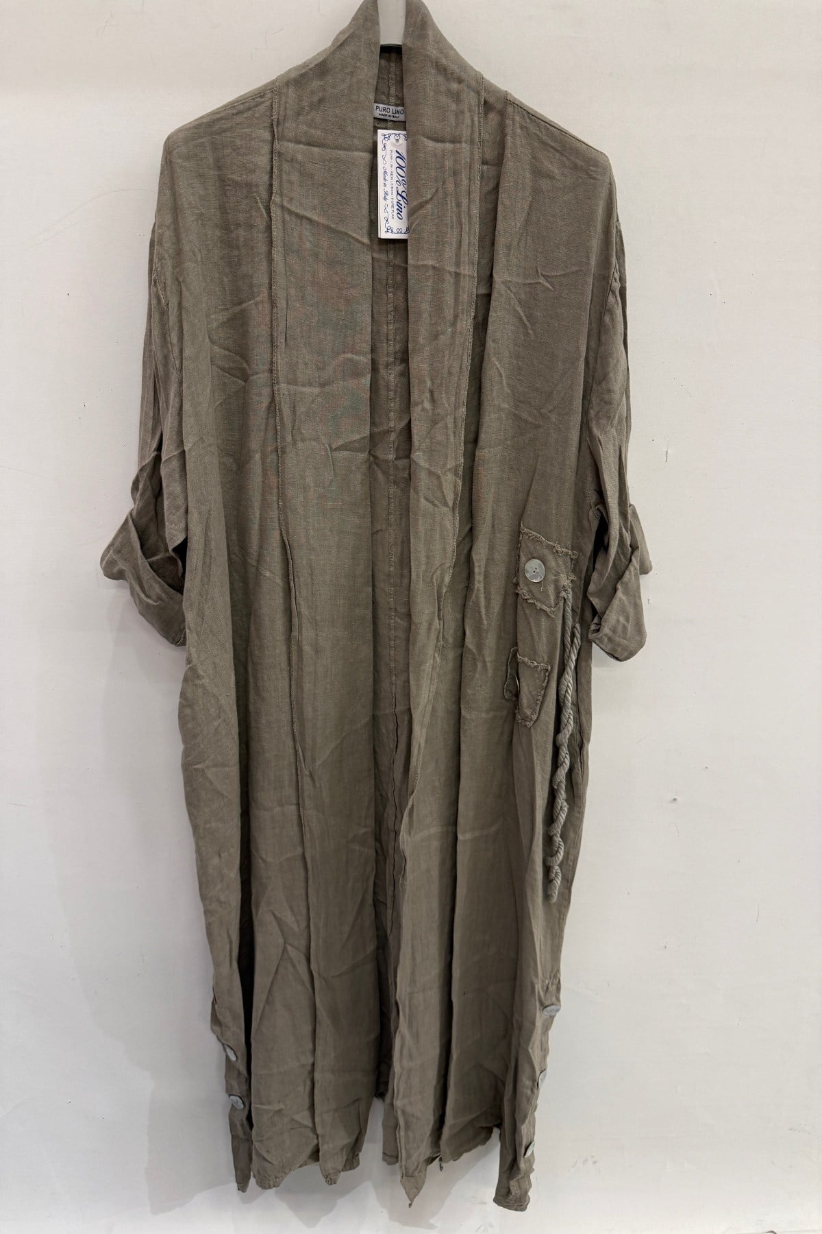 Vizon Kadın İtalyan Etek Ucu Düğme Yırtmaçlı Uzun Oversize Keten Kaftan 38 - 46 Beden