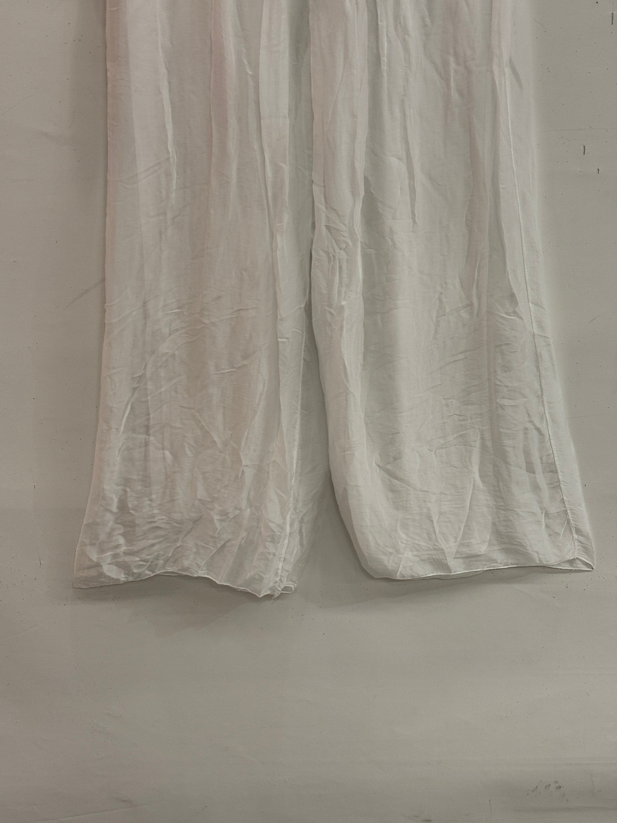 Beyaz Kadın İtalyan Beli İpek Kuşaklı Bol Paça Astarlı İpek Pantolon 36 - 42 Beden