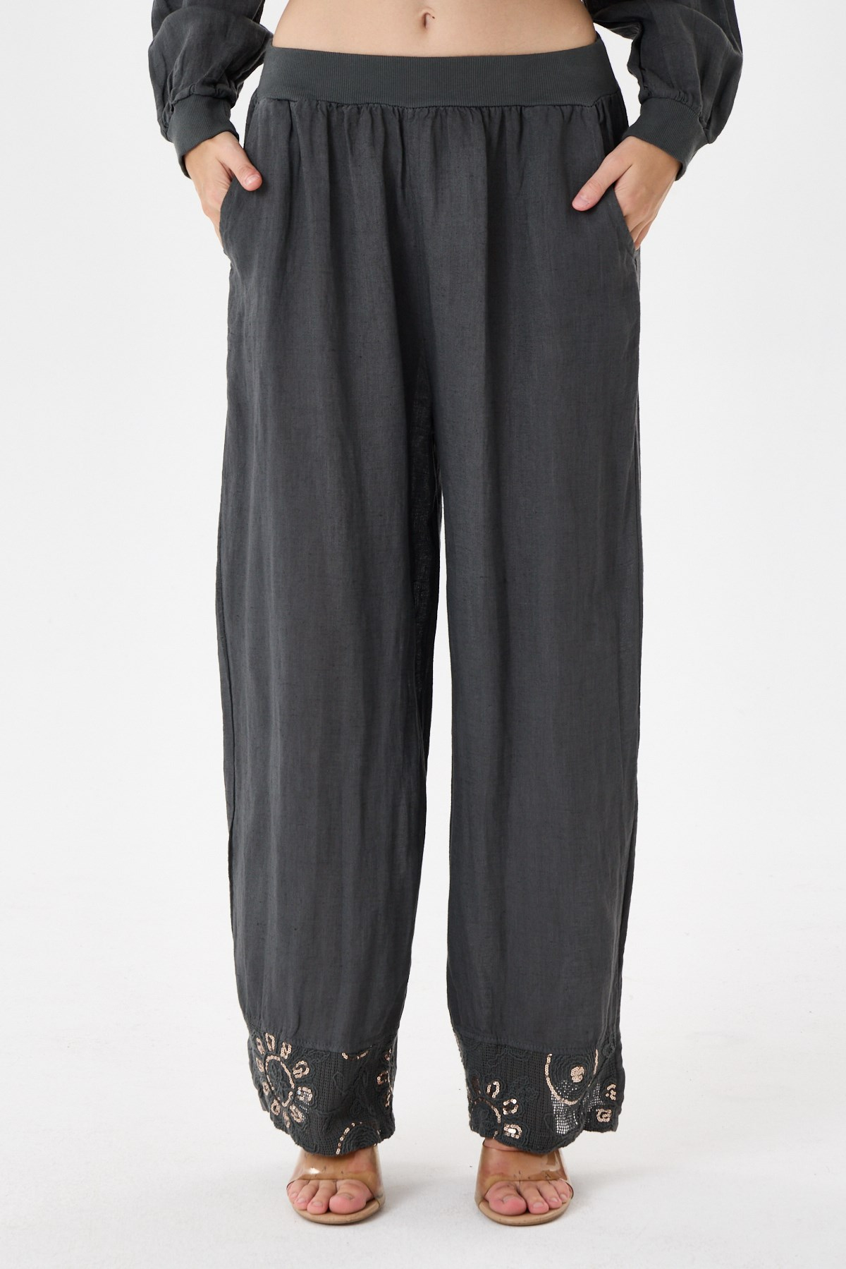 Dark Grey İtalyan Ceketi Ve Pantolonu Pullu Keten Takım 2605XA46 - 11704-2437