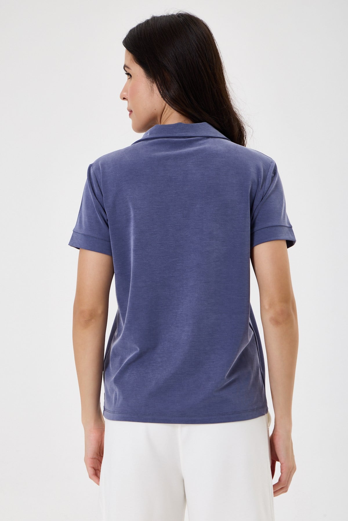 Kadın Regular Fit Polo Yaka Likralı Modal Tşört