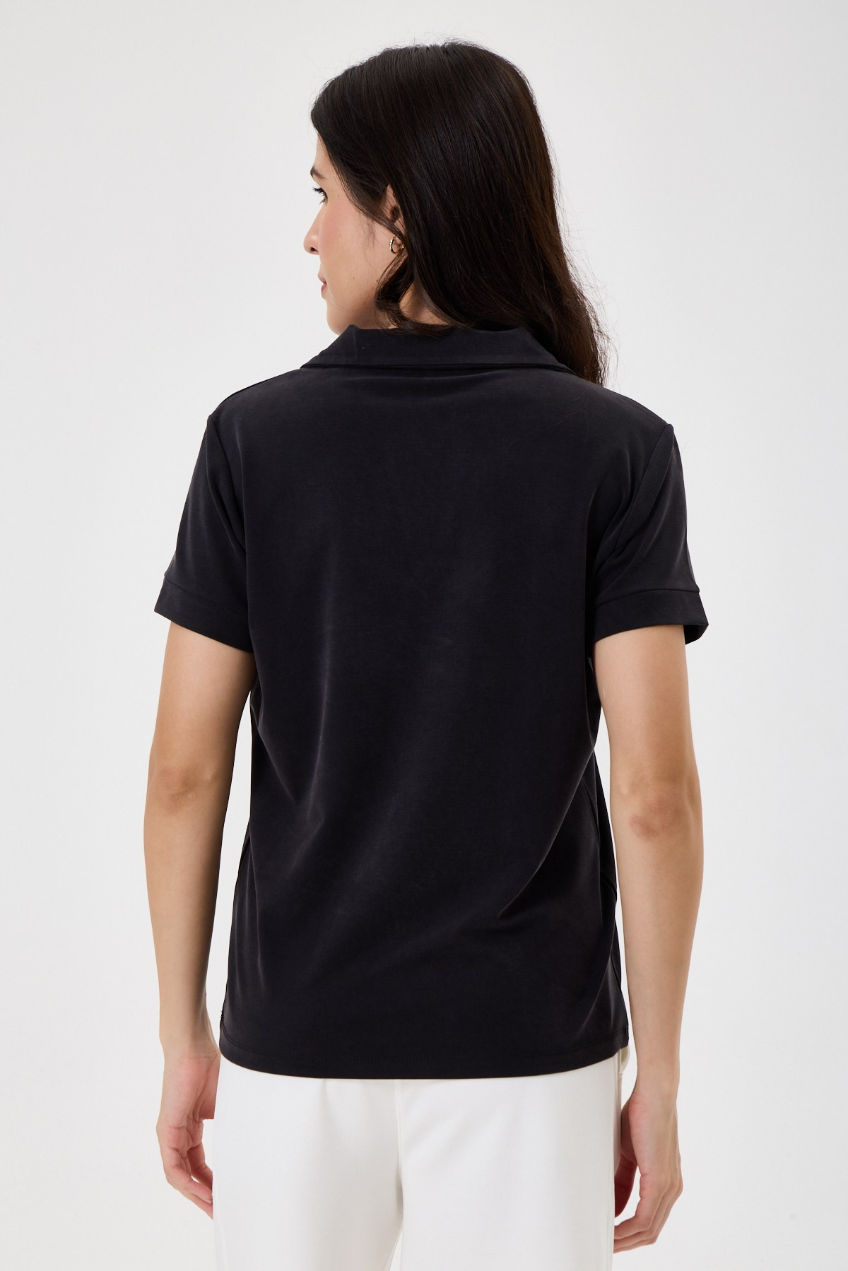 Kadın Regular Fit Polo Yaka Likralı Modal Tşört