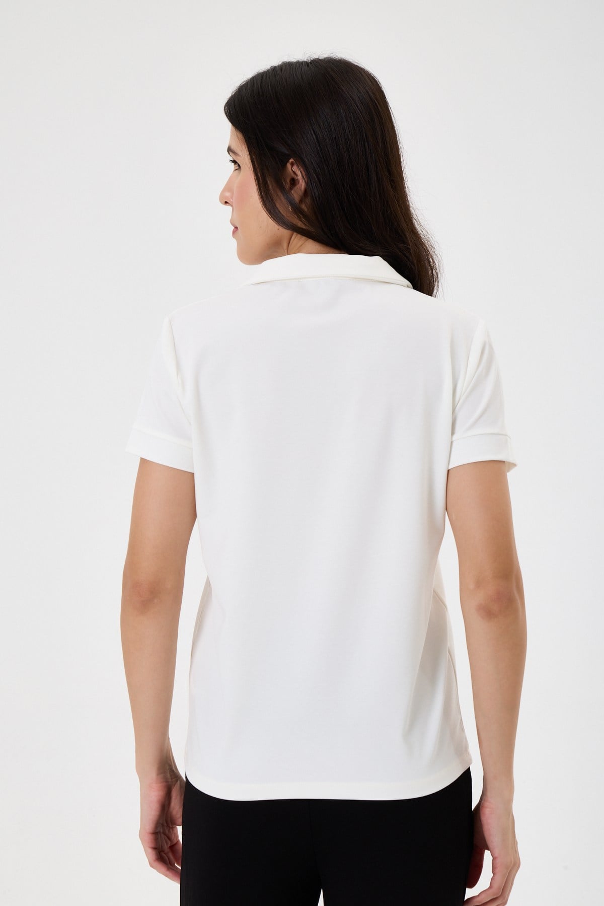Kadın Regular Fit Polo Yaka Likralı Modal Tşört