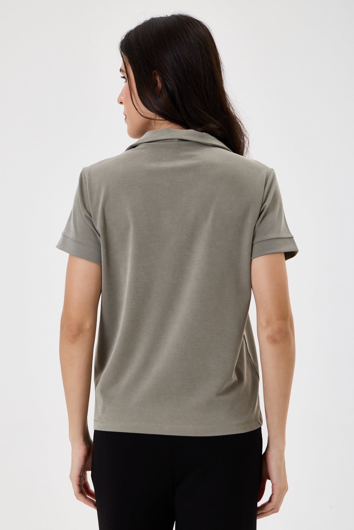 Kadın Regular Fit Polo Yaka Likralı Modal Tşört