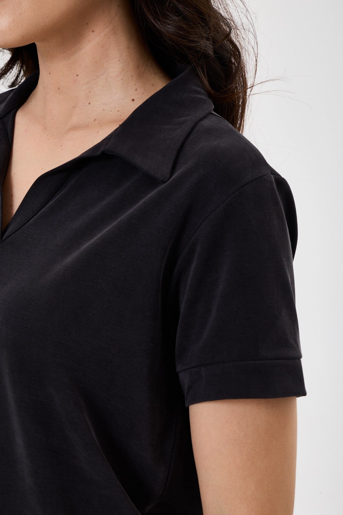 Kadın Regular Fit Polo Yaka Likralı Modal Tşört