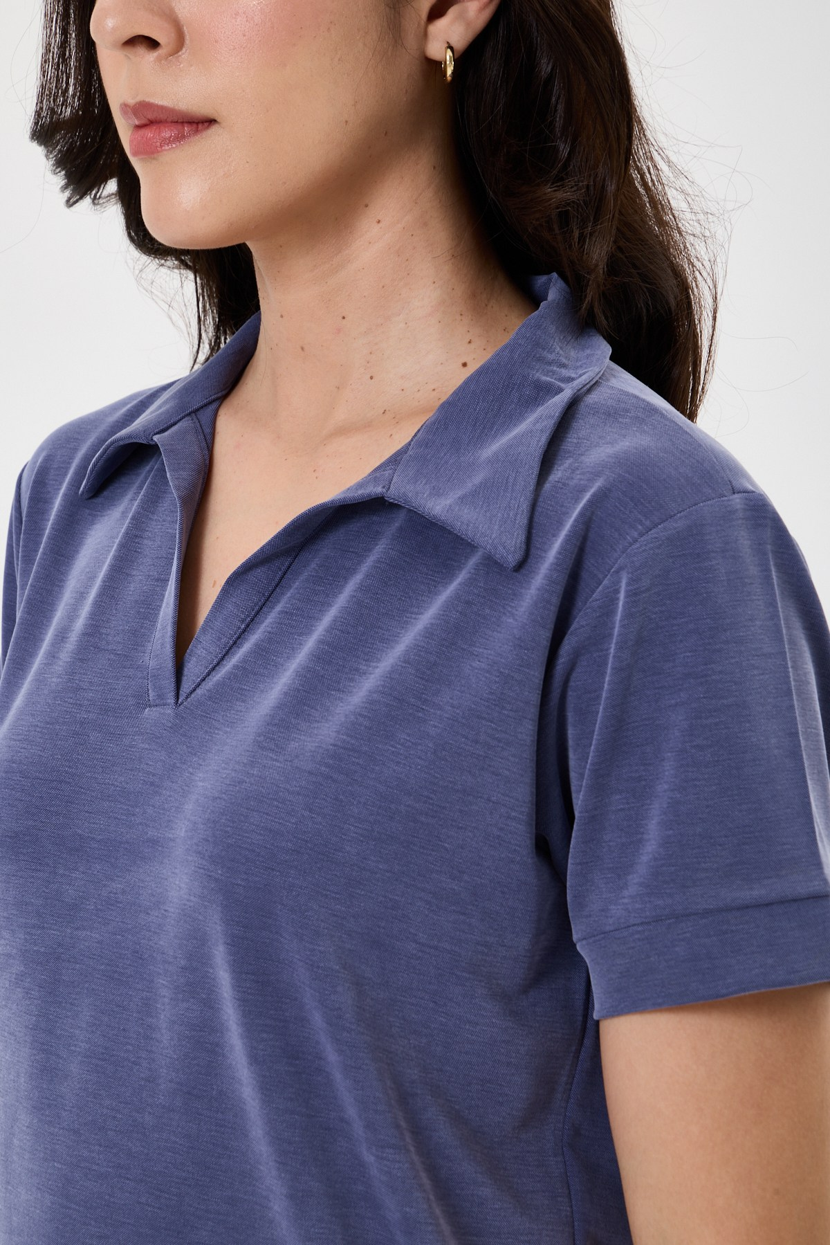 Kadın Regular Fit Polo Yaka Likralı Modal Tşört