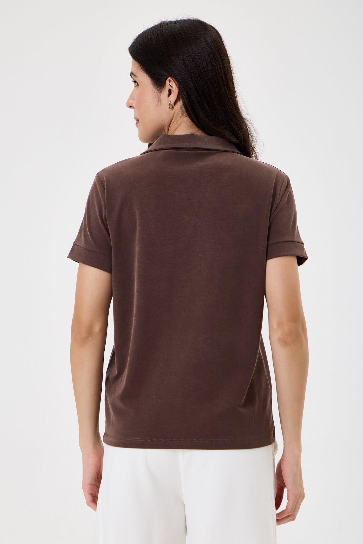 Kadın Regular Fit Polo Yaka Likralı Modal Tşört