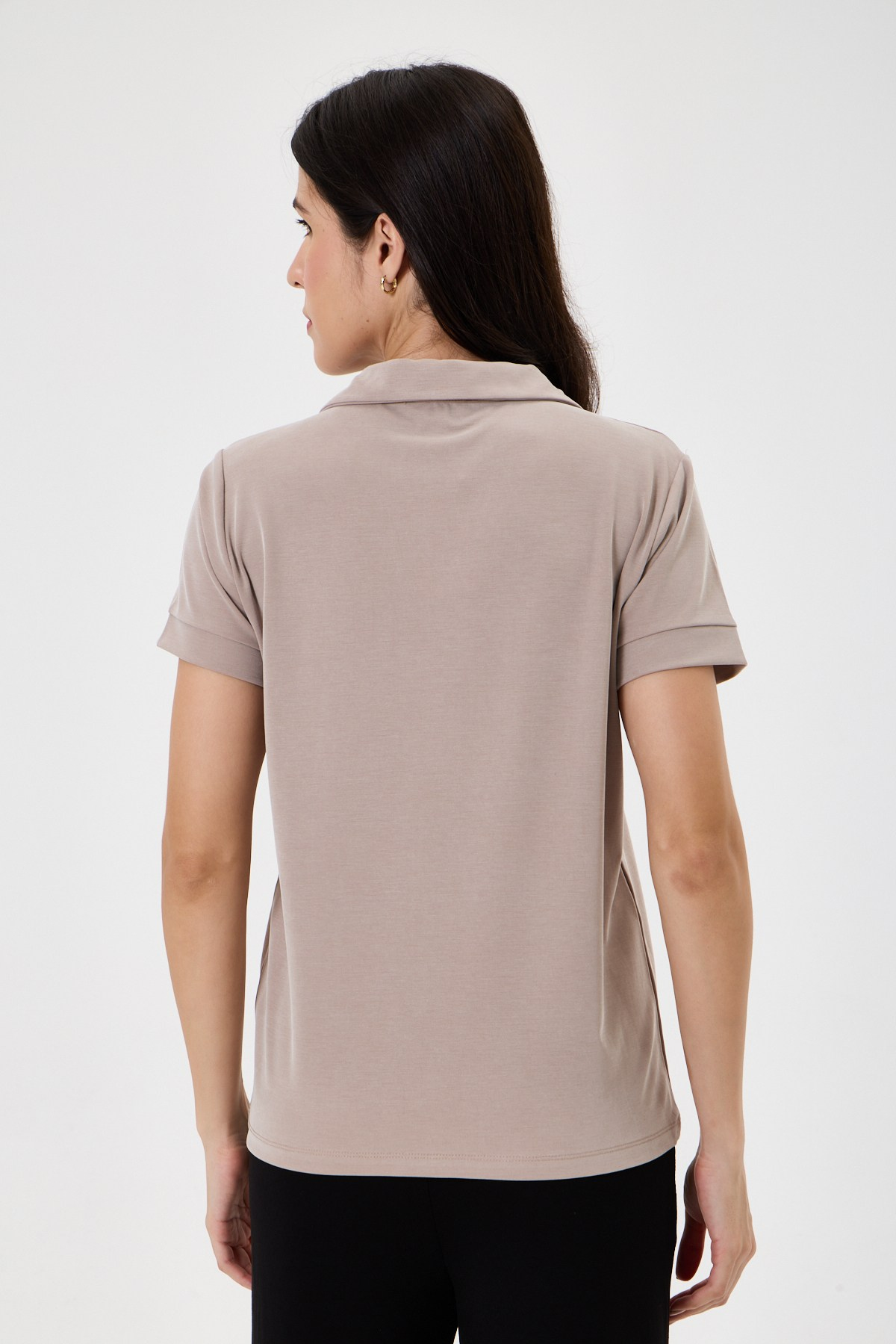 Kadın Regular Fit Polo Yaka Likralı Modal Tşört