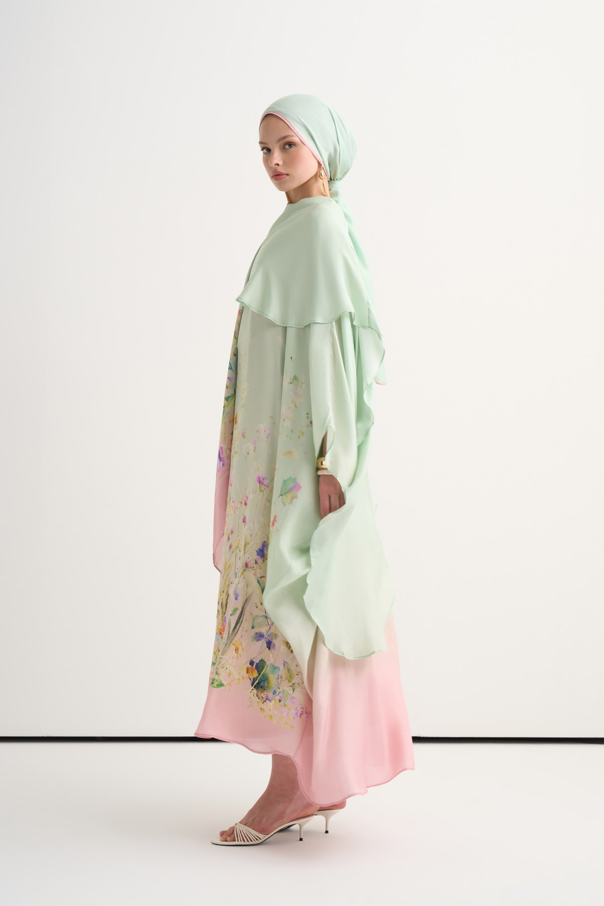 Rosalie İncira Şal Yaka Kaftan Mint Yeşili