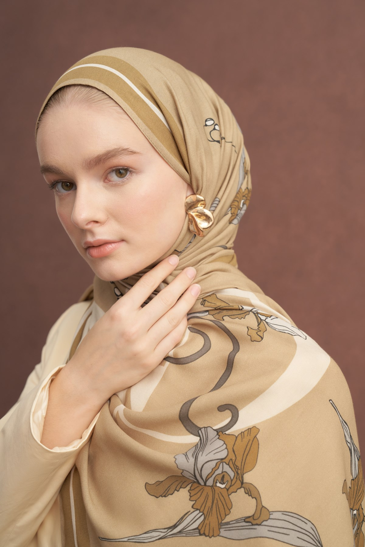 Amira Desen Norena Yünlü Şal Camel