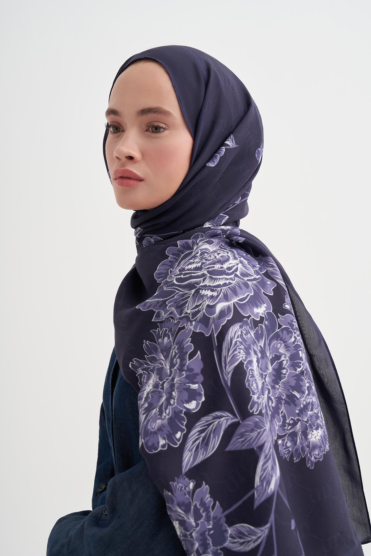 Floriva Monogram Floş Şal Koyu Mor