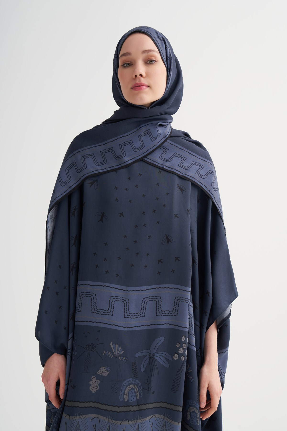 Dora Premium Floş Kaftan Lacivert