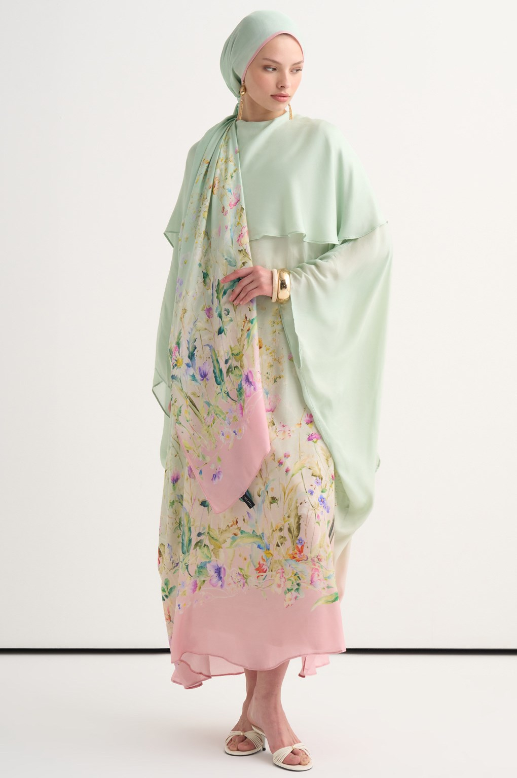 Rosalie İncira Şal Yaka Kaftan Mint Yeşili