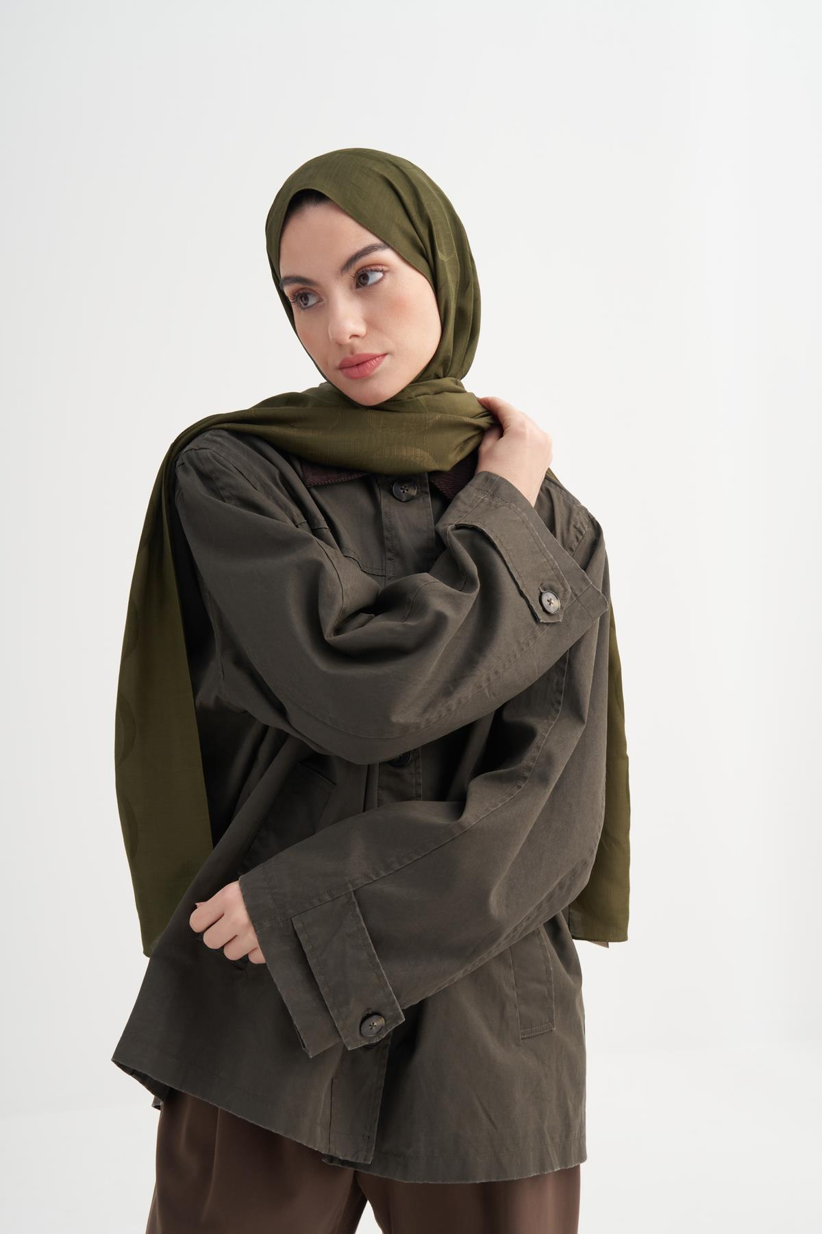 Monogram Desen Rina Floş Jakar Şal Haki