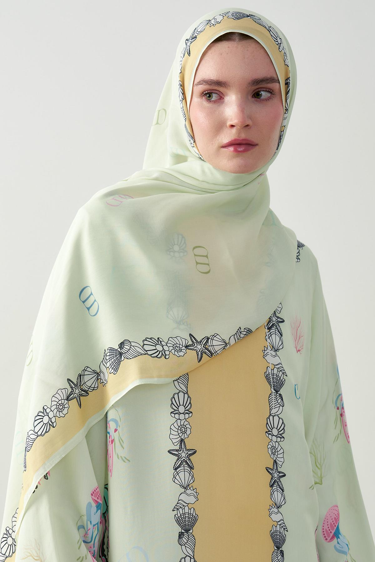 Ocean Monogram Floş Şal Su Yeşili