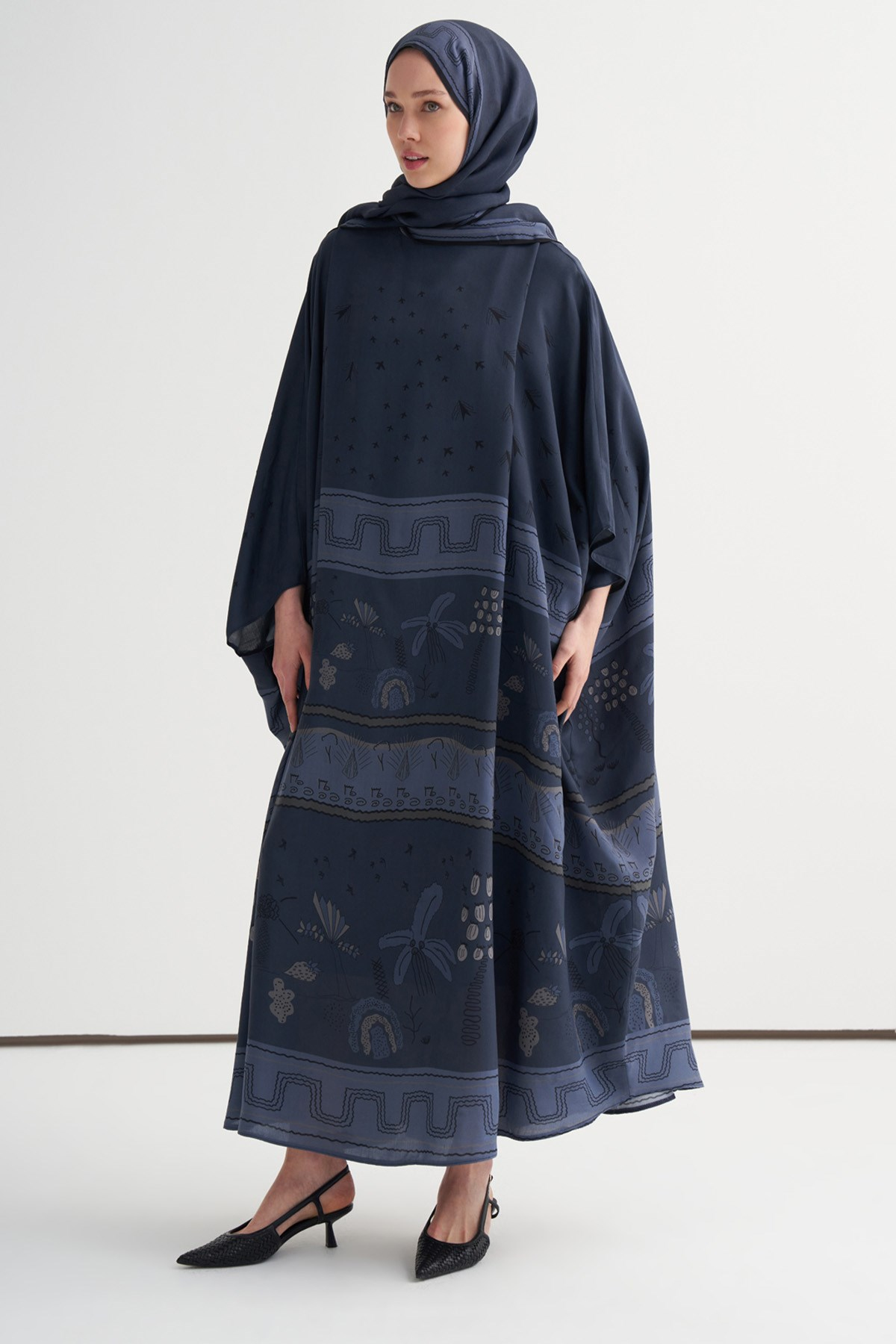 Dora Premium Floş Kaftan Lacivert