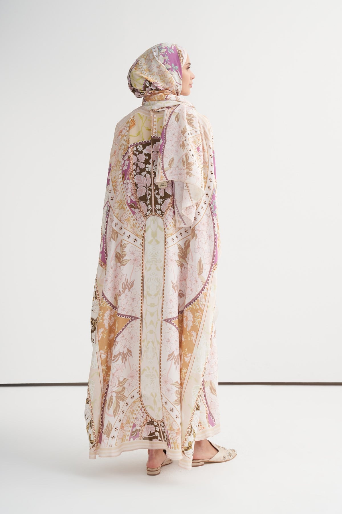 Patchwork Floş Kaftan Bej