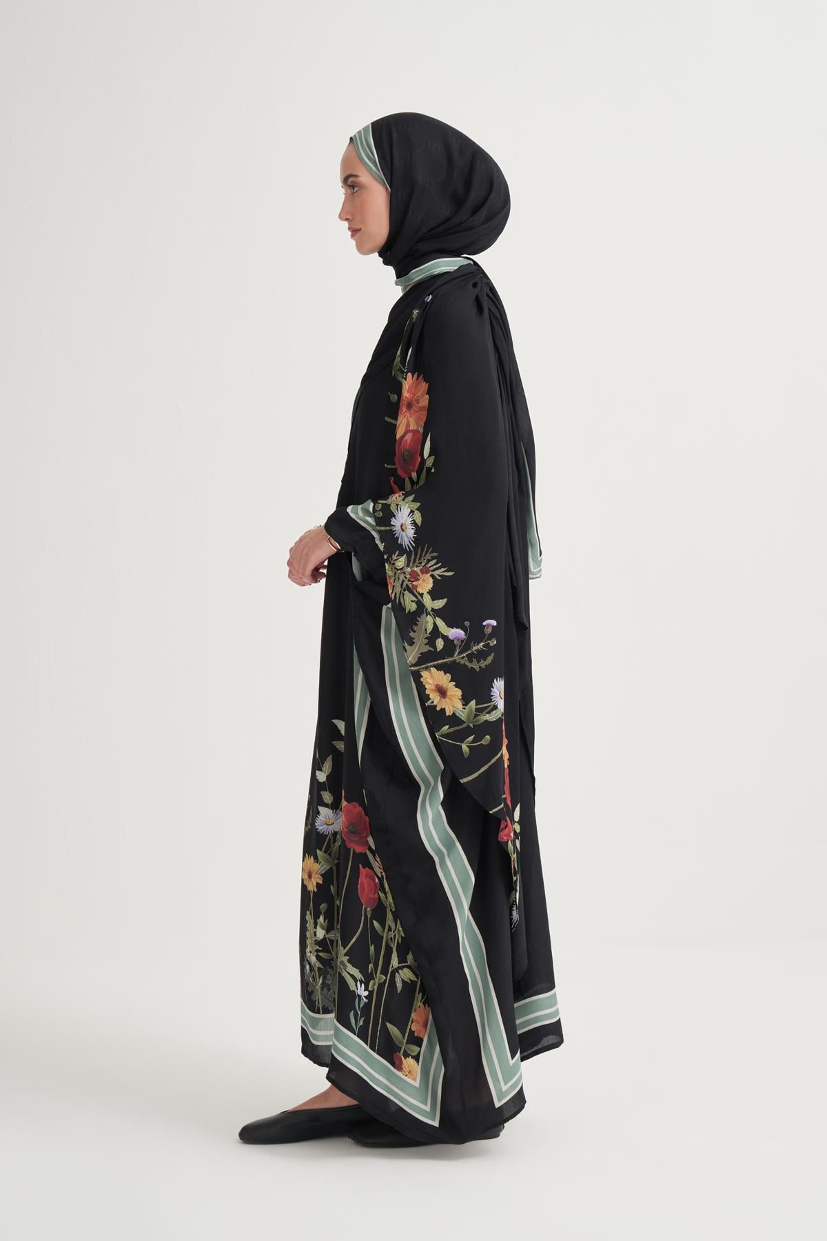 Mirya İncira Şal Yaka Kaftan Siyah