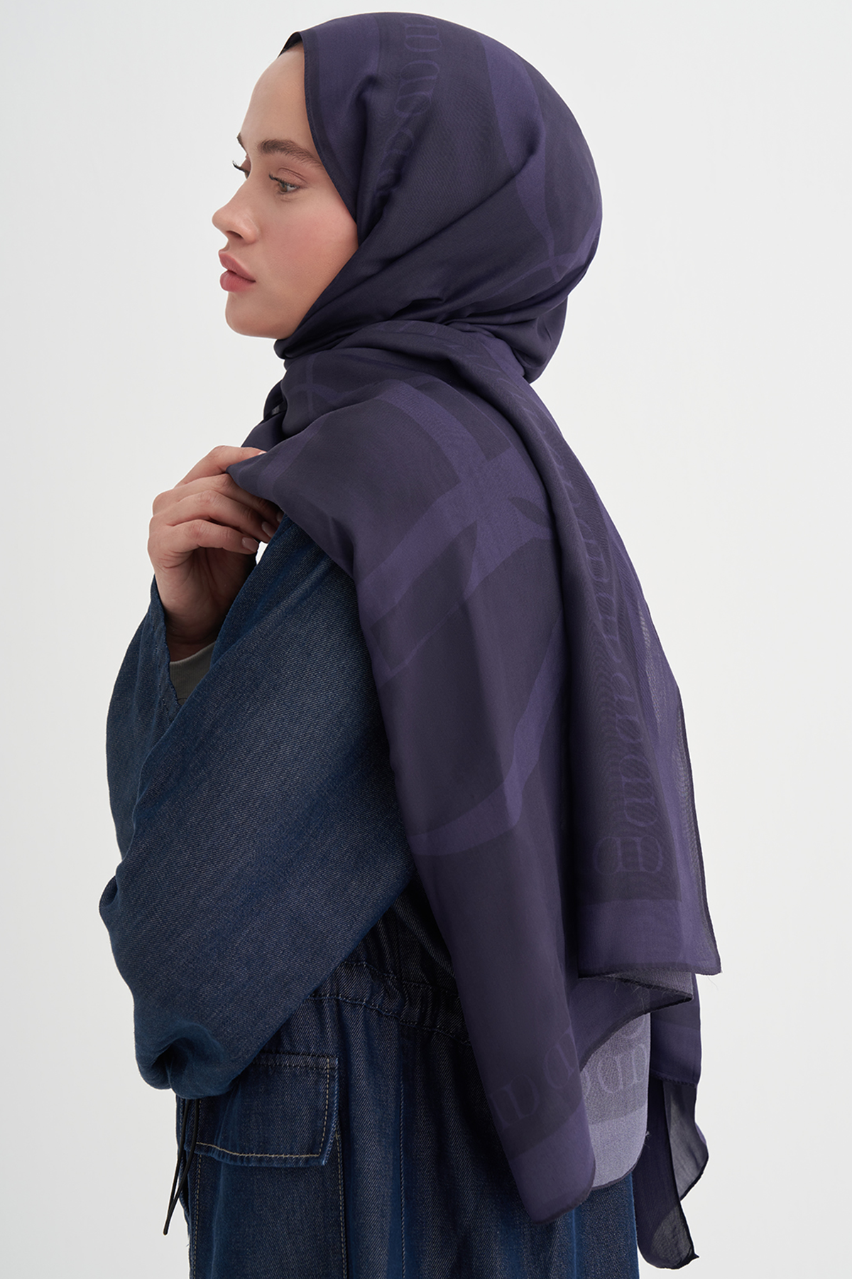Aura Monogram Floş Şal Morcivert